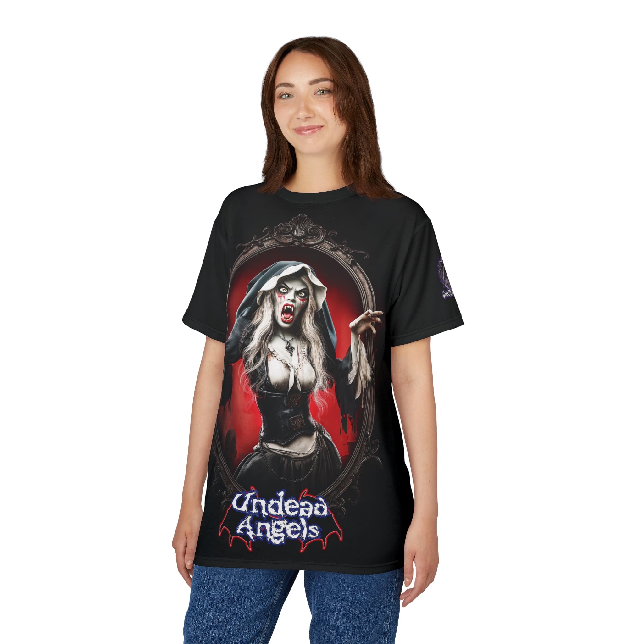 Undead Angels Vampire Pilgrim Chastity Tee Unisex (AOP) - Image 11