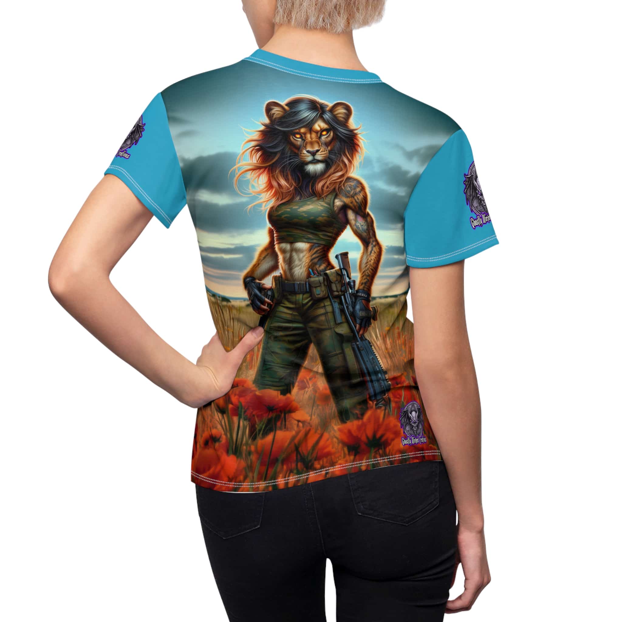 Arm The Animals: Commando Lioness #AA-D-Lis001 Women's Cut & Sew Tee (AOP) - Image 11