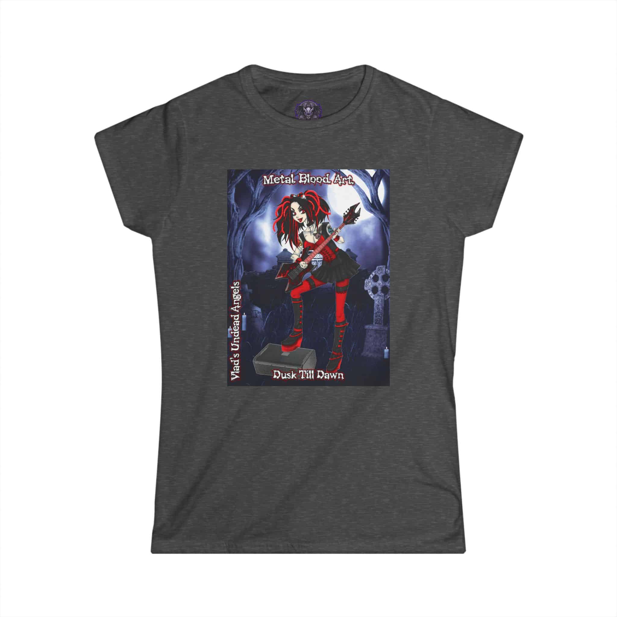 Crimson Undead Angel Guitarist - Classic Art w/Text Re-Issue Women's Softstyle Tee - Image 28