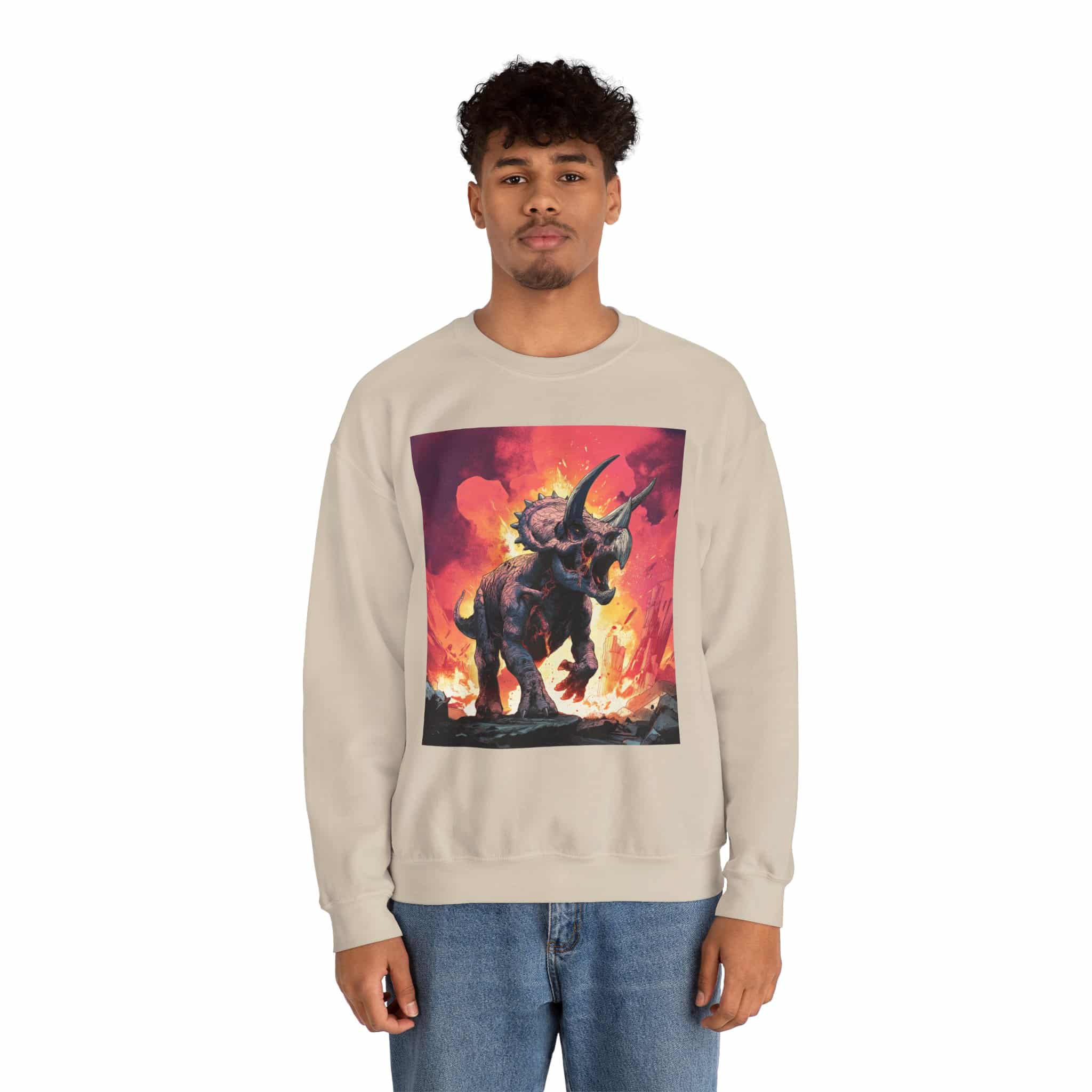 Skeletal Zombie Triceratops In Volcanic Wasteland Unisex Heavy Blend™ Crewneck Sweatshirt - Image 32