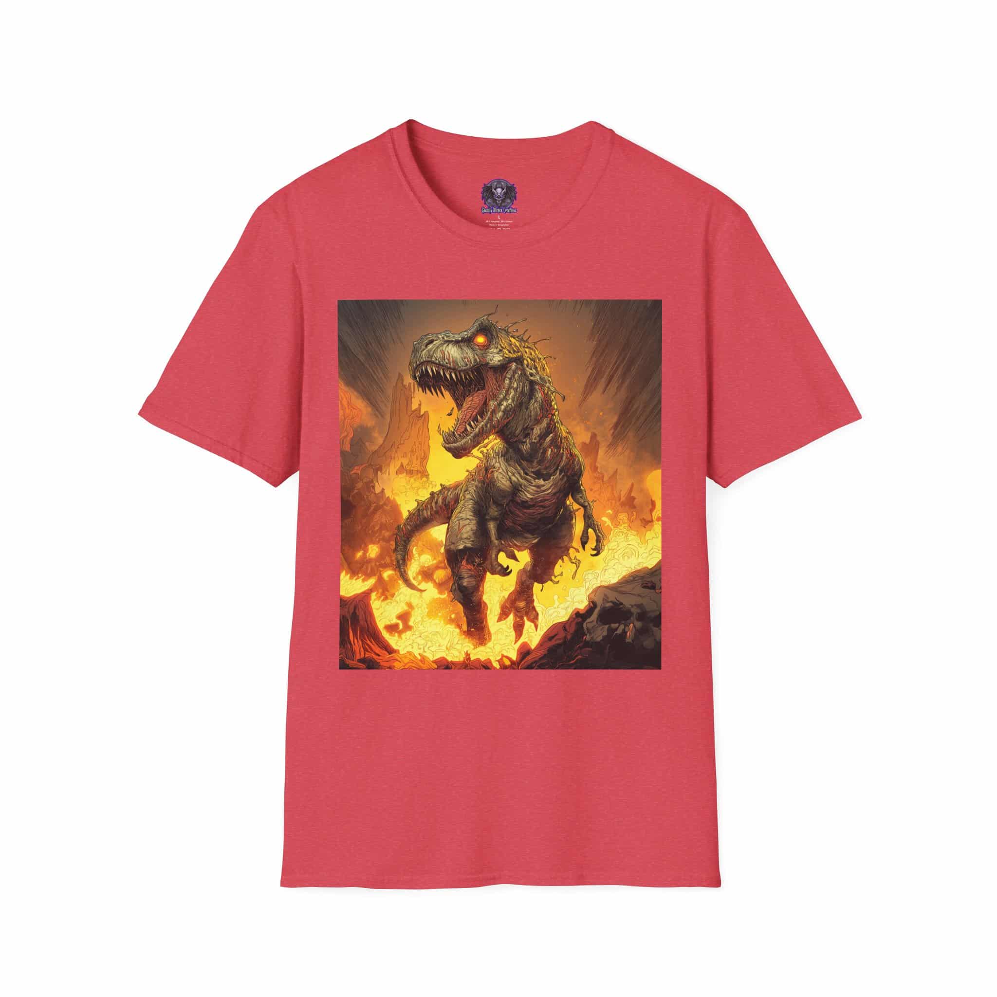 Zombie T-Rex Tyrannosaurus In Volcanic Wasteland Unisex T-Shirt - Image 49