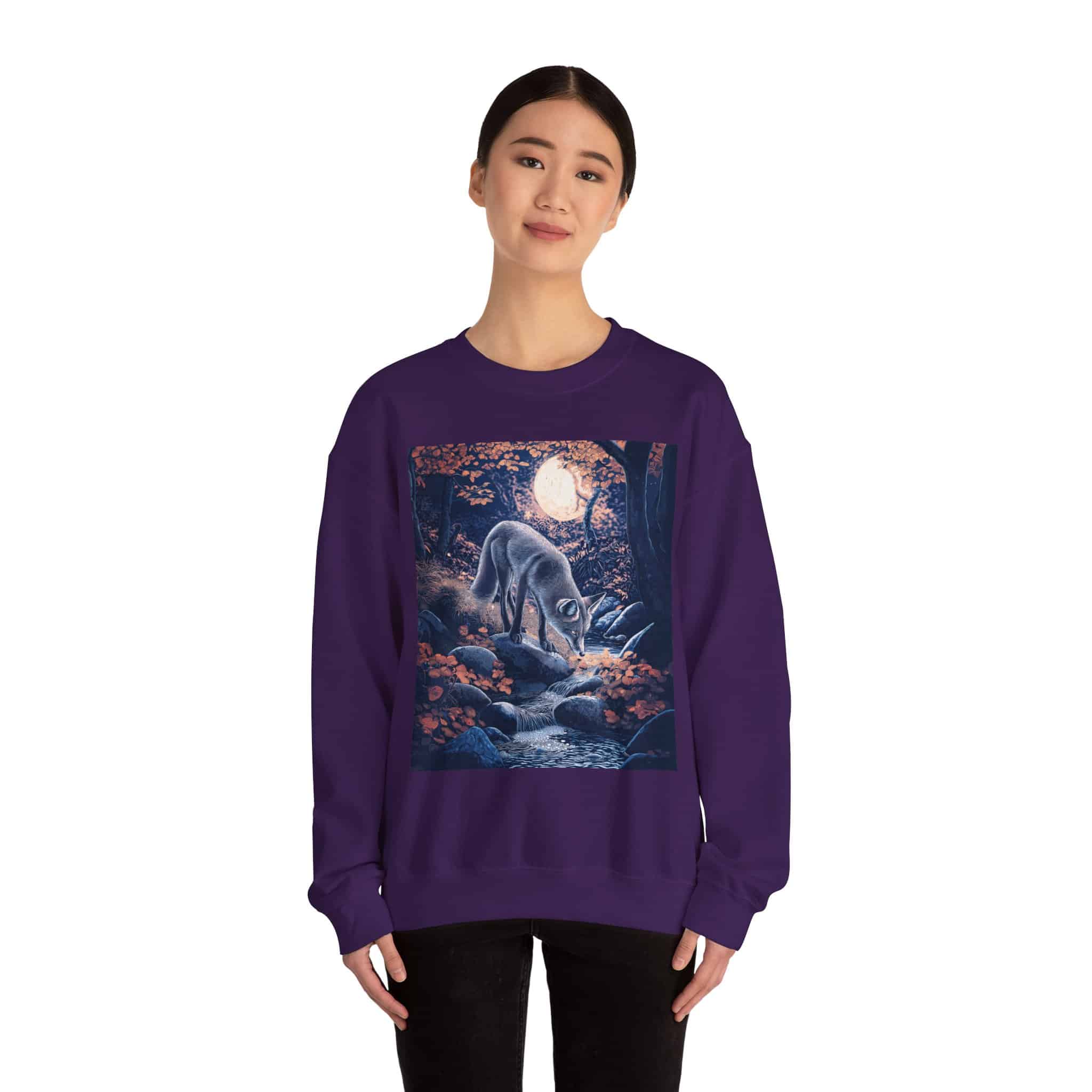 Fox By Stream At Moonlight by Wyldesigns Unisex Heavy Blend™ Crewneck Sweatshirt - Image 26