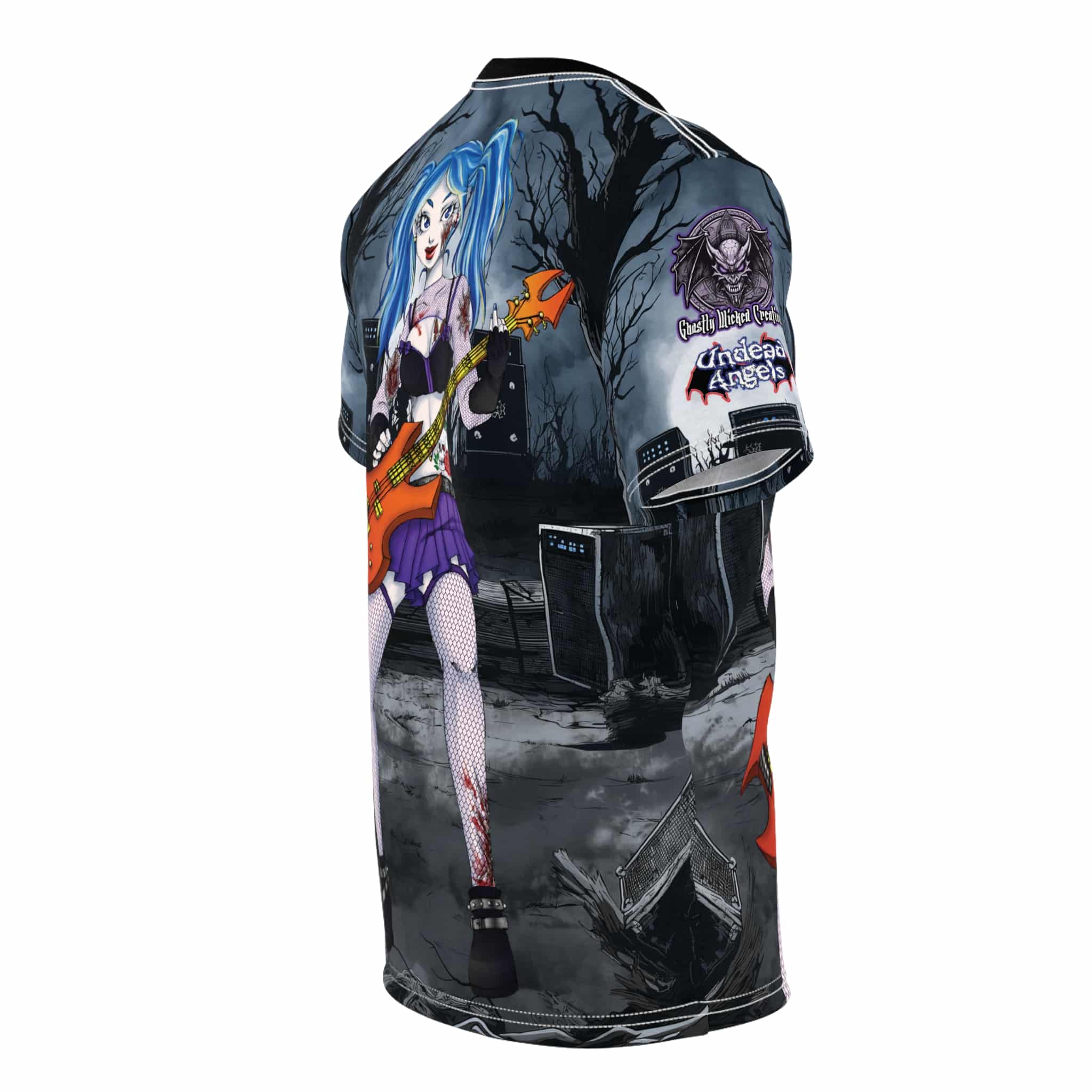 Ashley Undead Angel Bass Guitarist Classic Art w/Text Unisex Cut & Sew Tee (AOP) - Image 5