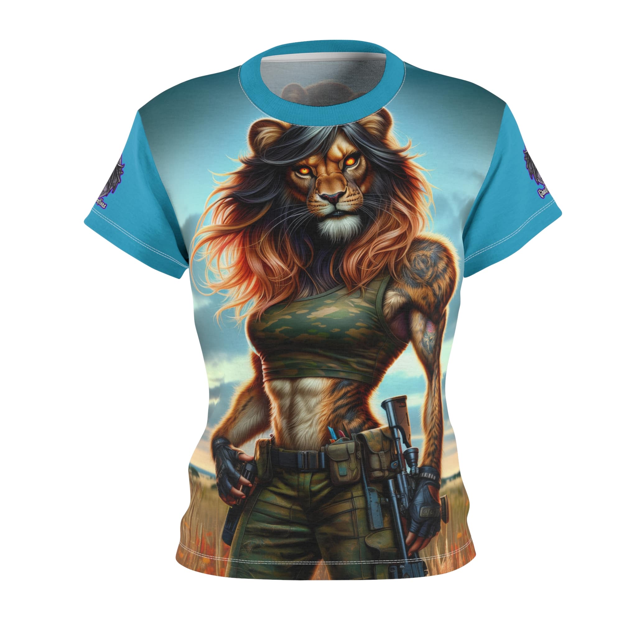 Arm The Animals: Commando Lioness #AA-D-Lis001 Women's Cut & Sew Tee (AOP) - Image 7