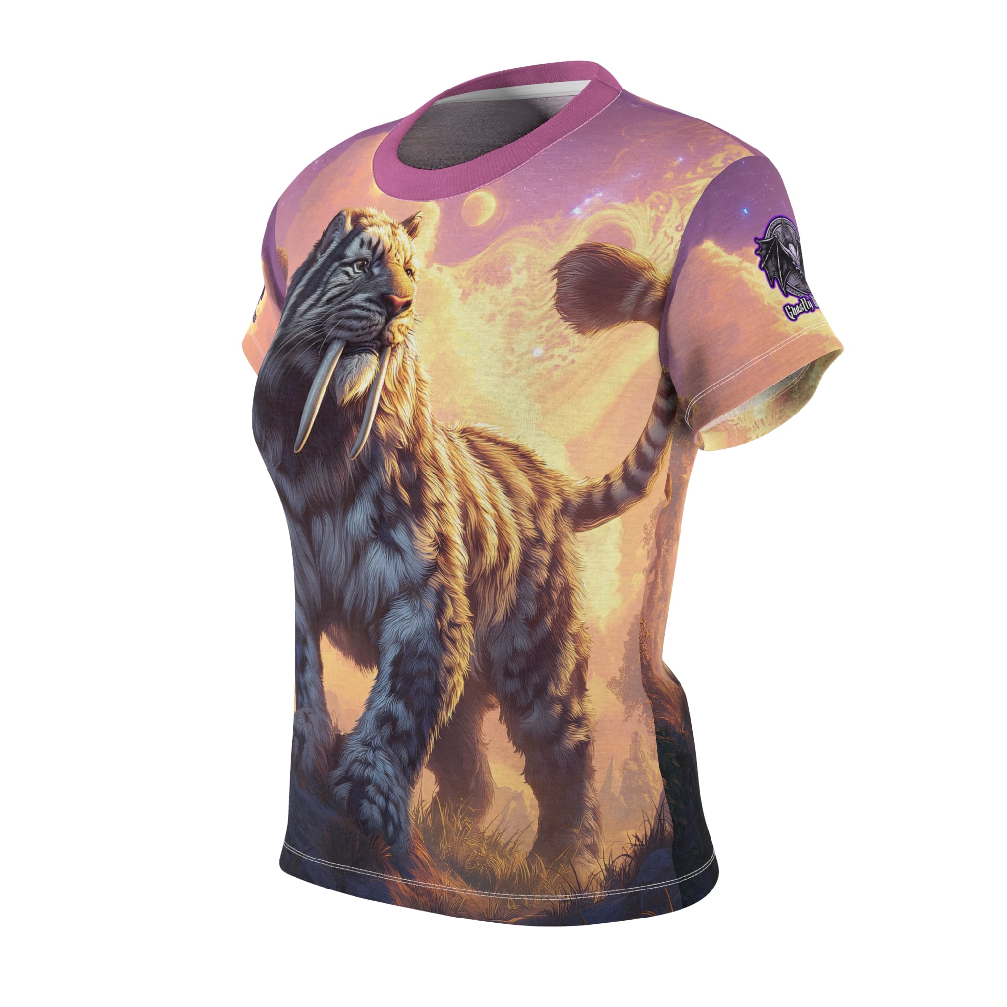 Prehistoric Smilodon aka Sabre-Tooth Tiger I Women's Tee (AOP) - Image 3