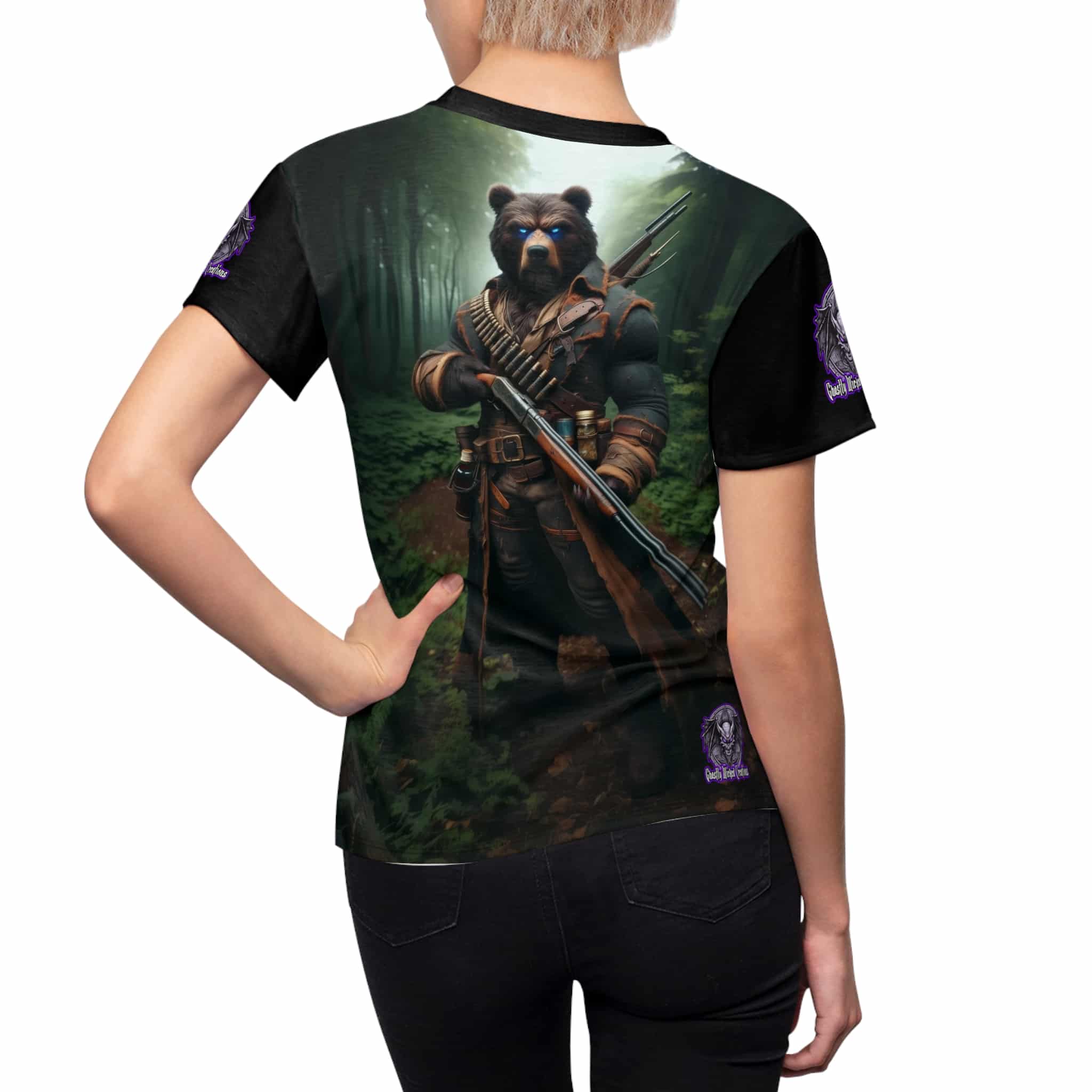 Arm The Animals: Hunter Bear #AA-D-Be001 Women's Cut & Sew Tee (AOP) - Image 5