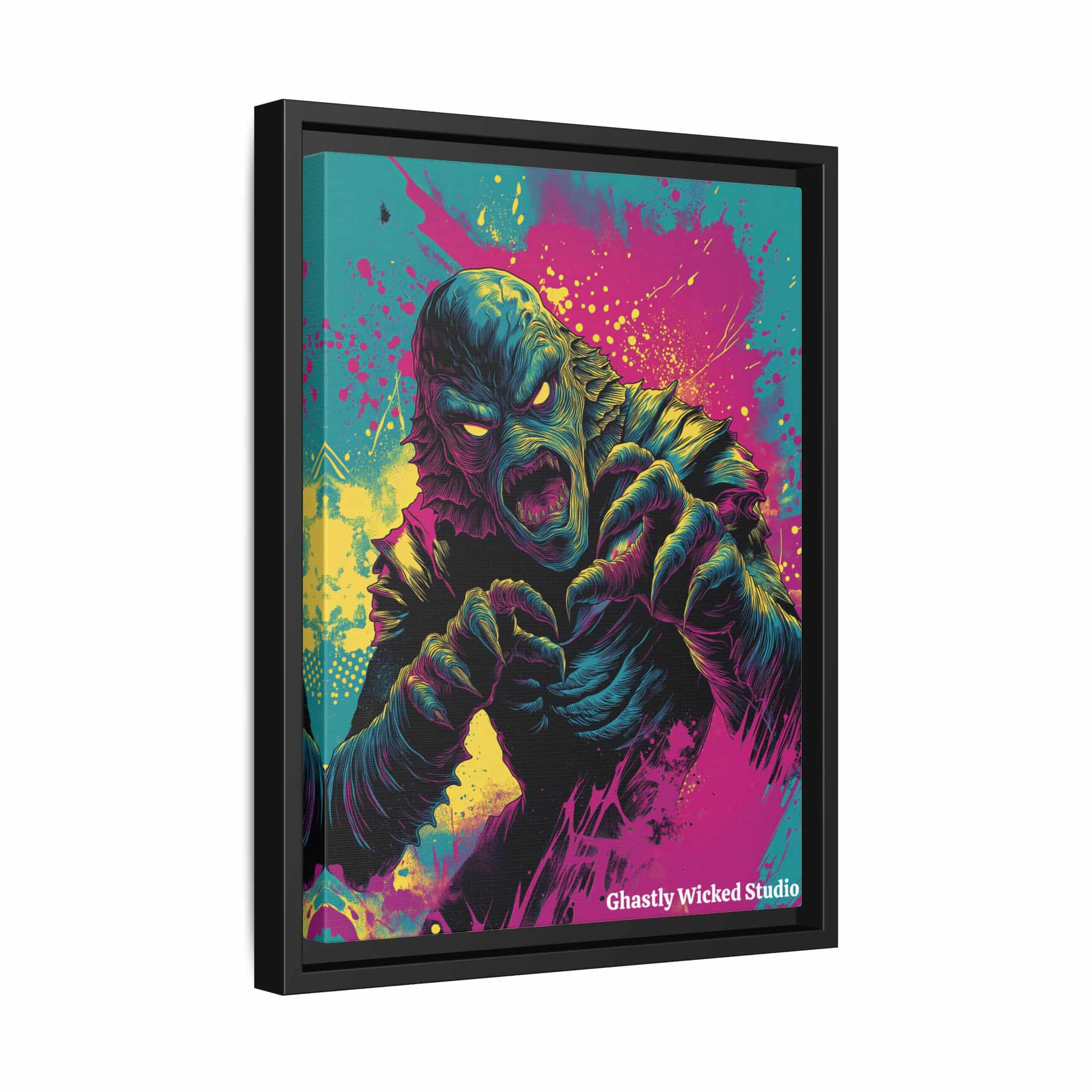 Creature From The Deep Pop 60’s Art Style Matte Canvas, Black Frame Halloween - Image 2