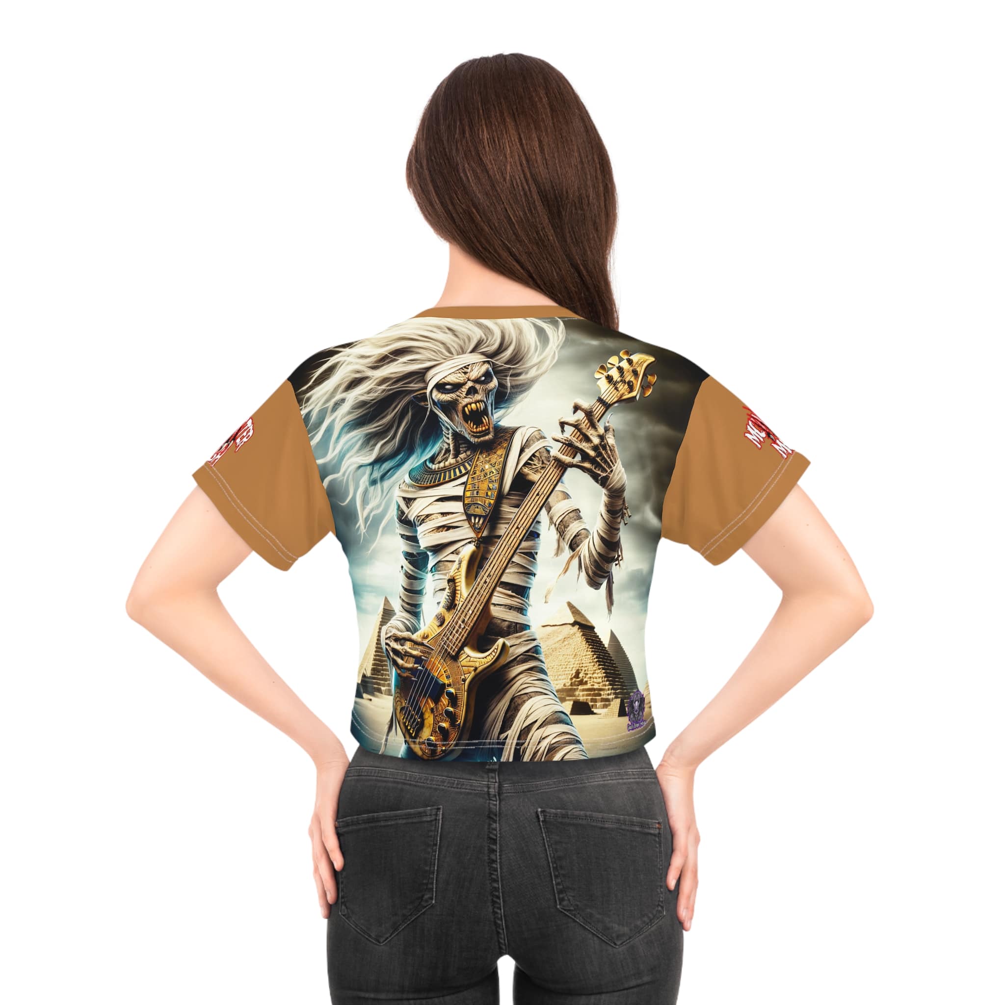 Monster Mosh 2024 Tour Mummy Bass Guitar MM-D003 Crop Tee (AOP) - Light Brown Sleeves - Image 4