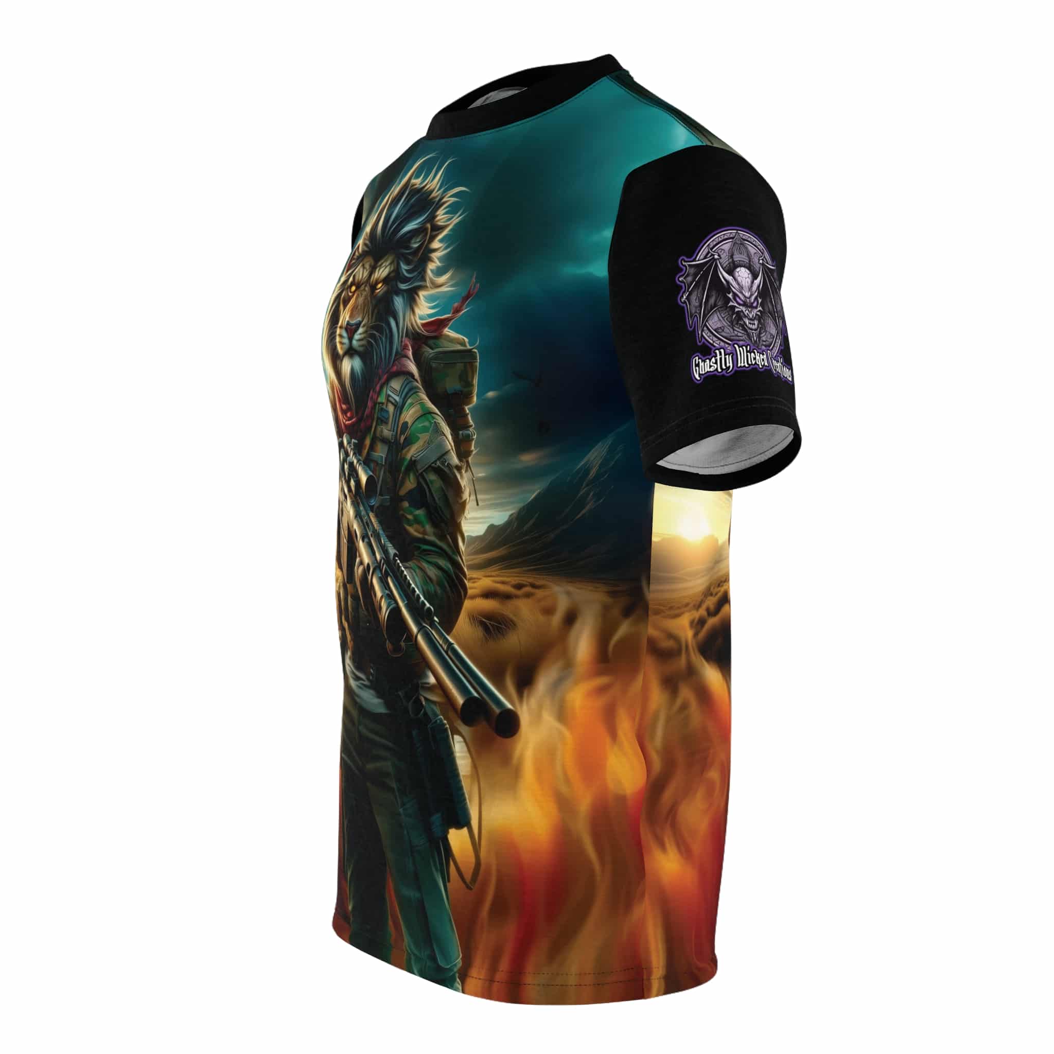 Arm The Animals: Hunter Lion #AA-D-Li001 Unisex Cut & Sew Tee (AOP) - Image 3