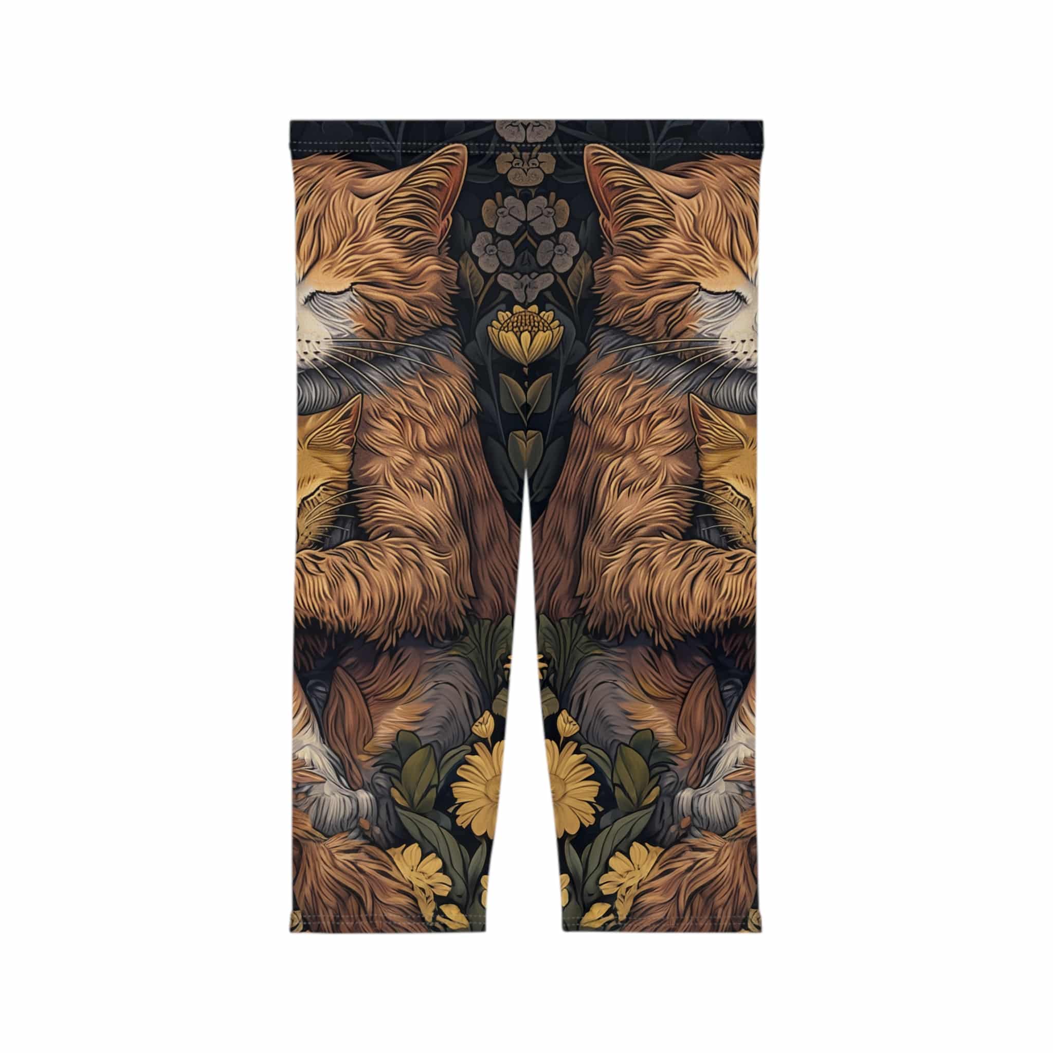 Sleeping Mama Cat & Kitten WD-M003 By Wyldesigns Women’s Capri Leggings (AOP) - Image 2