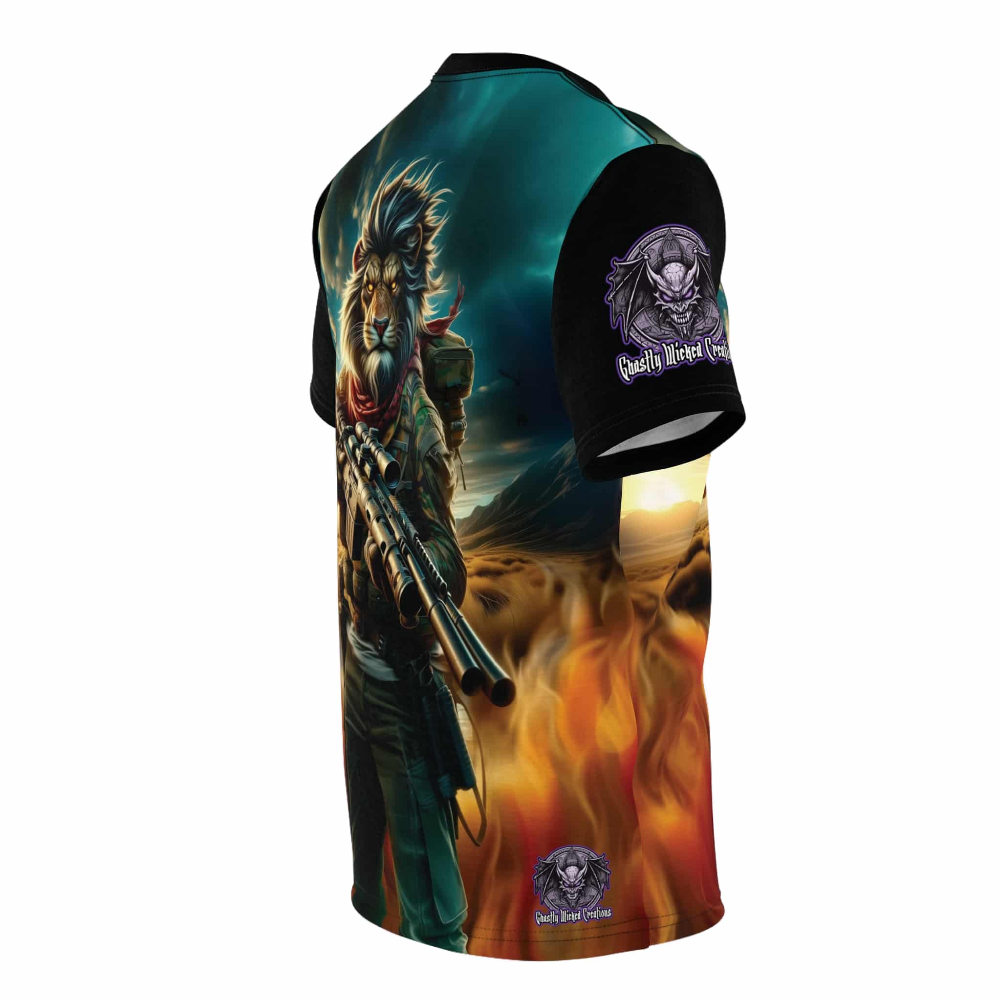 Arm The Animals: Hunter Lion #AA-D-Li001 Unisex Cut & Sew Tee (AOP) - Image 4