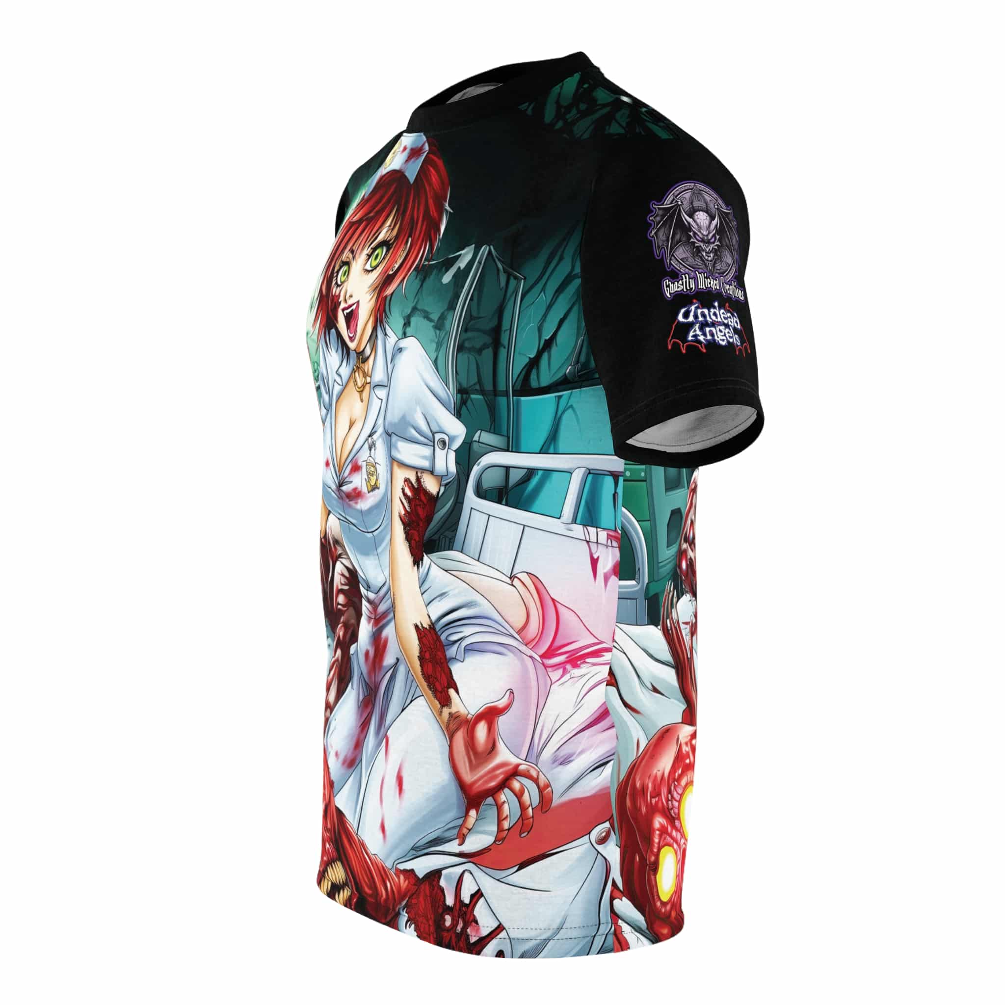 Undead Angels Zombie Nurse Abigail Classic Reborn Style III Unisex Cut & Sew Tee (AOP) - Image 3