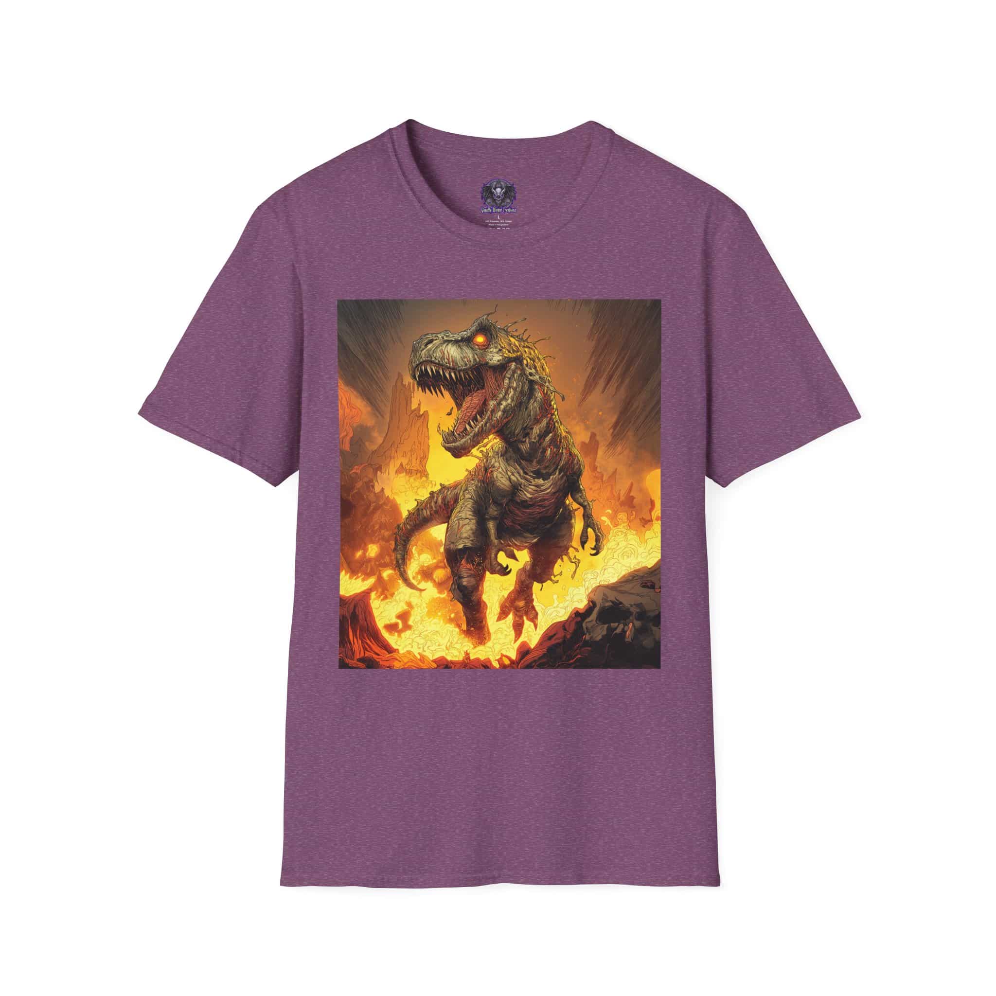 Zombie T-Rex Tyrannosaurus In Volcanic Wasteland Unisex T-Shirt - Image 45