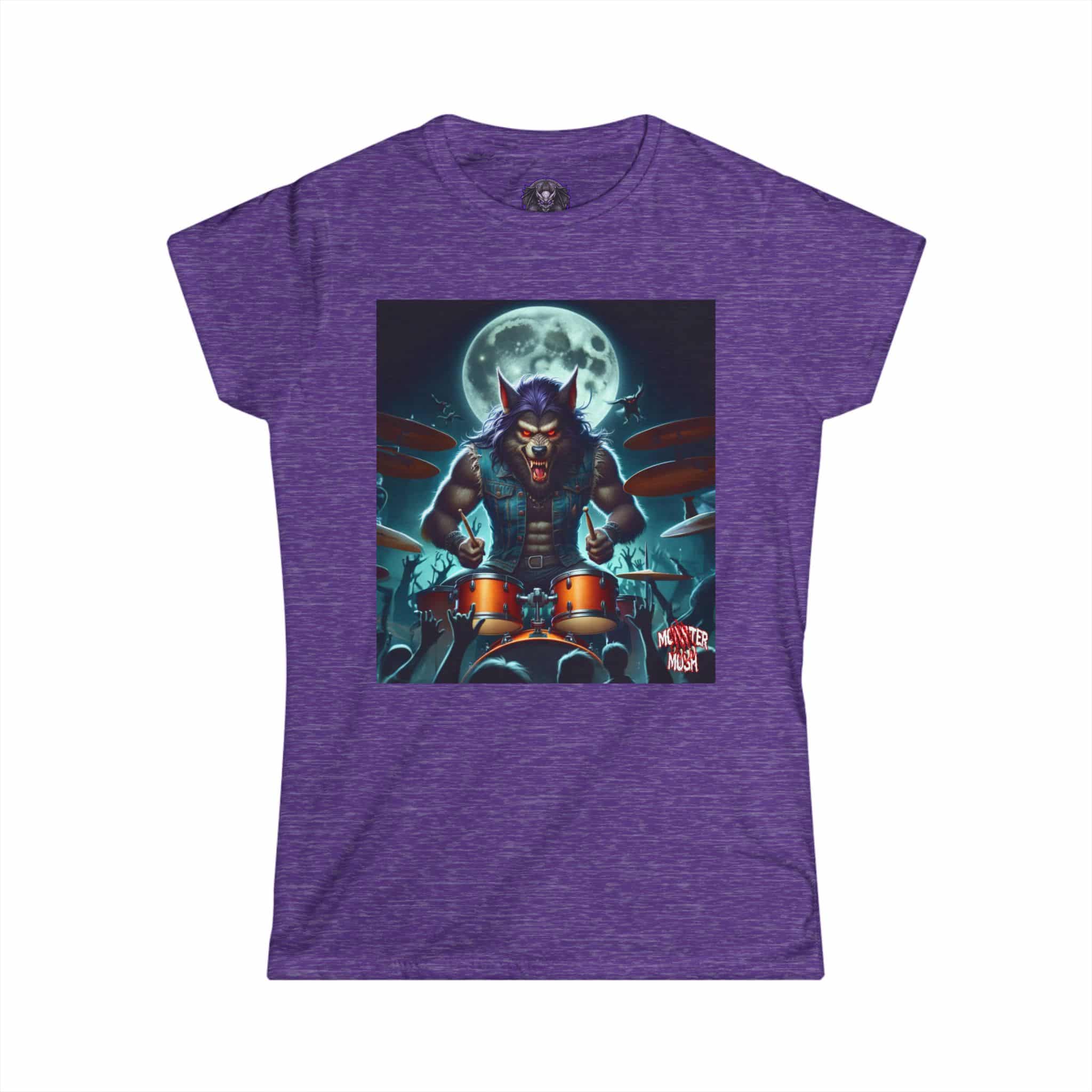 Monster Mosh 2024 Tour Wolfie On Drums MM-D004 Women's Softstyle Tee - Image 34