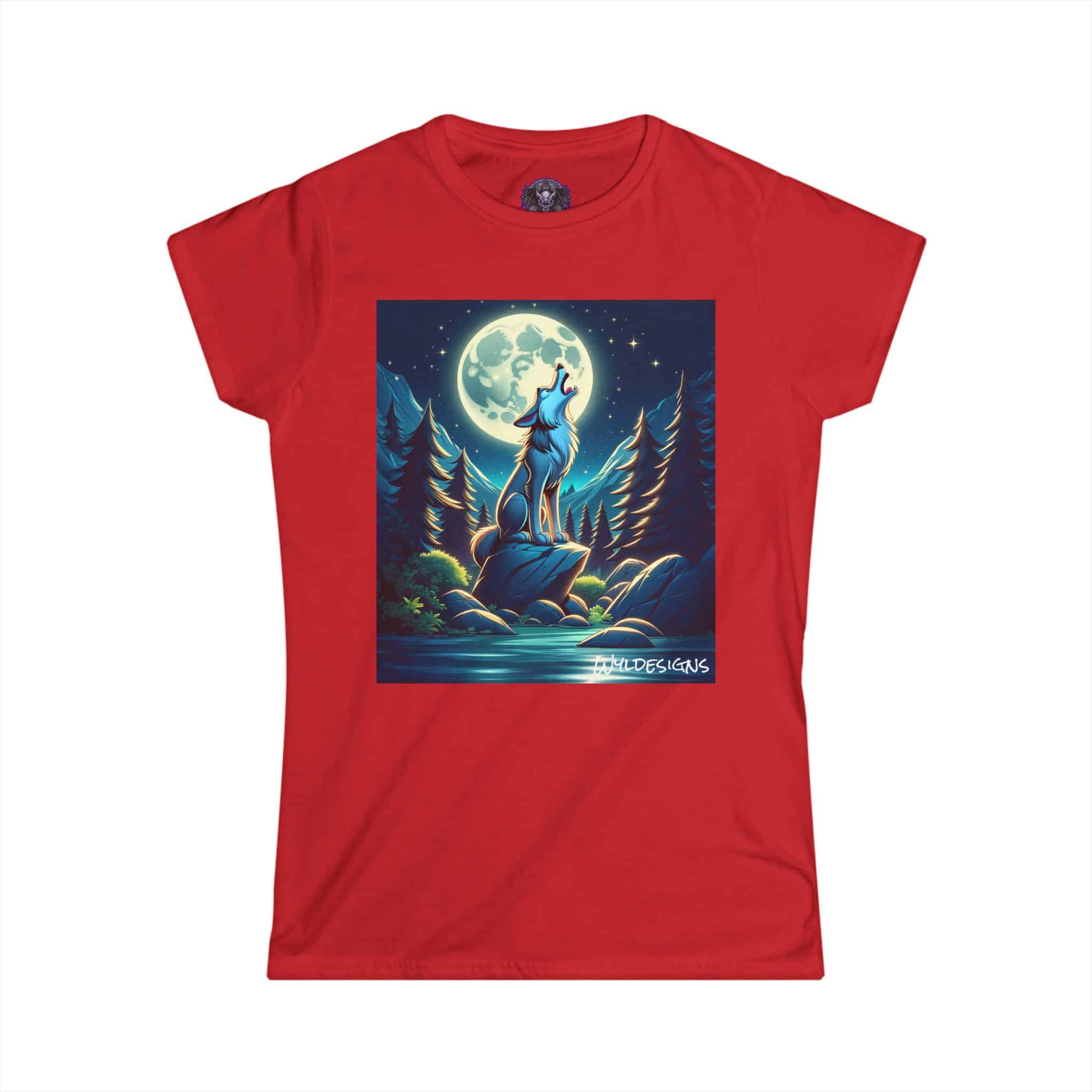 Howling Wolf Toon Style WD-D012 By Wyldesigns Women's Softstyle Tee - Image 40