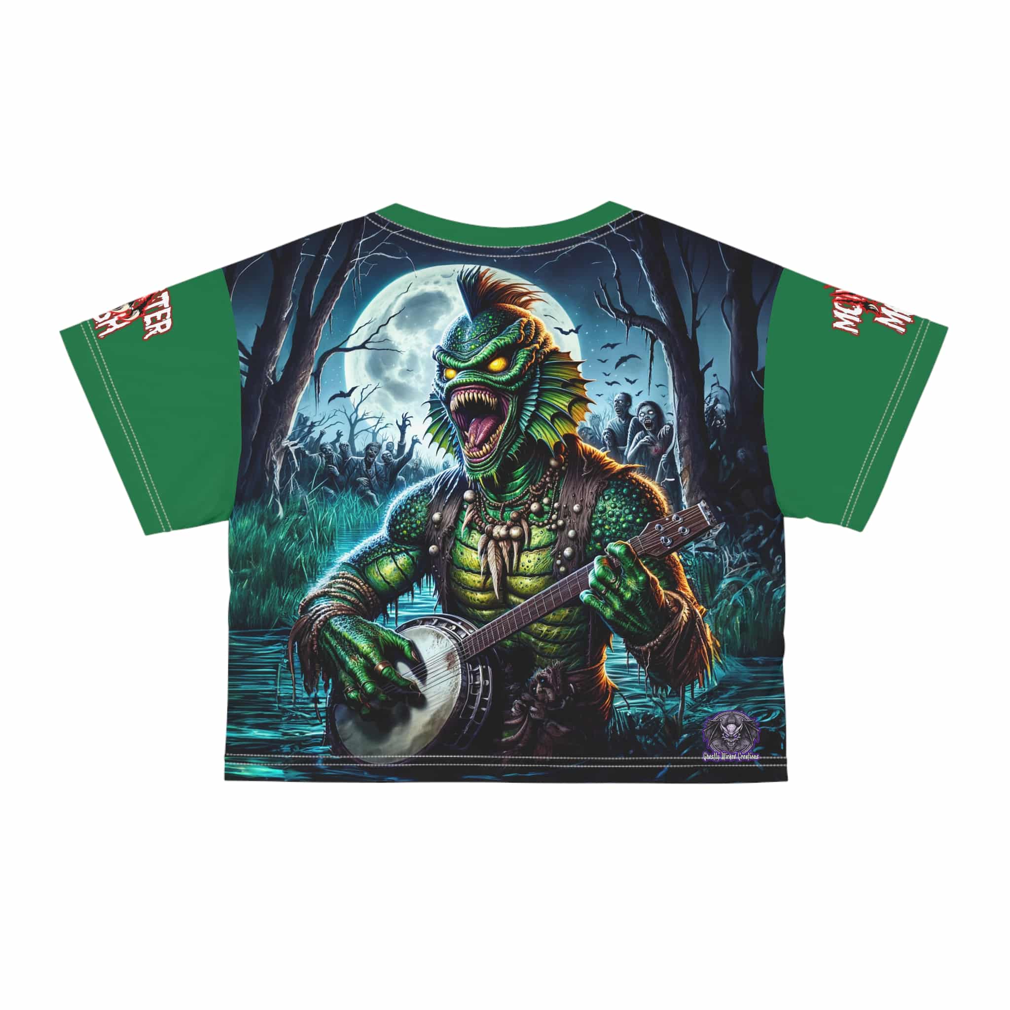 Monster Mosh 2024 Tour Gill On Banjo MM-D005 Crop Tee (AOP) - Green Sleeves - Image 2