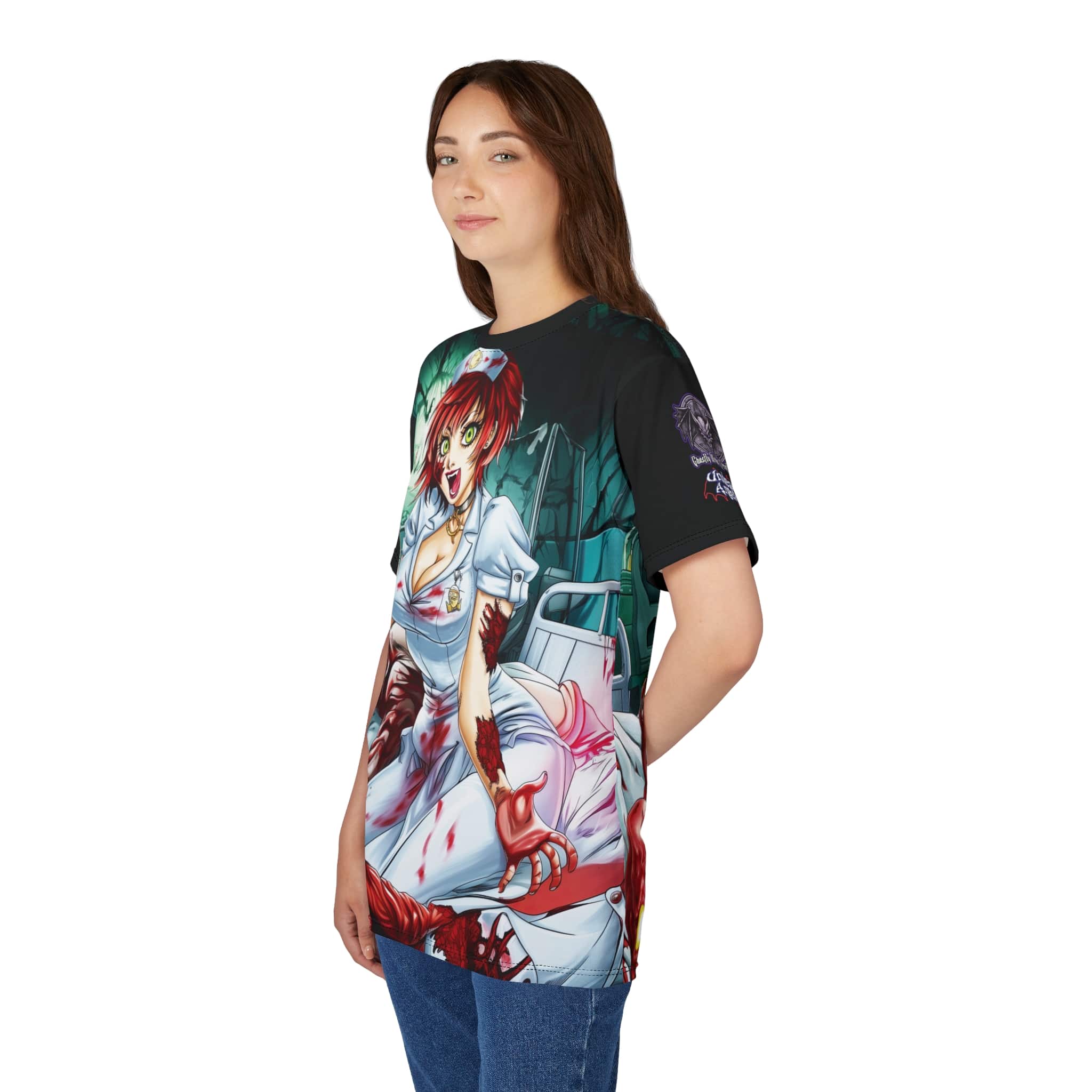 Undead Angels Zombie Nurse Abigail Classic Reborn Style III Unisex Cut & Sew Tee (AOP) - Image 18