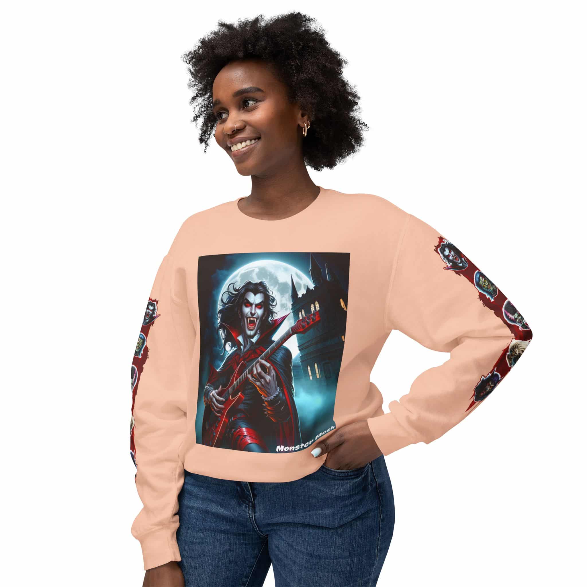 Monster Mosh 2024 Tour Drac on Guitar MM-D001 Deluxe Unisex Lightweight Crewneck Sweatshirt - Image 23