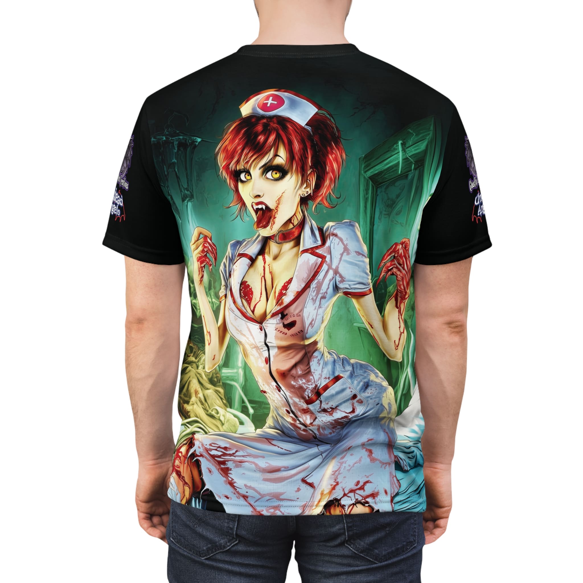 Undead Angels Zombie Nurse Abigail Reborn Style II-BZ Unisex Cut & Sew Tee (AOP) - Image 12