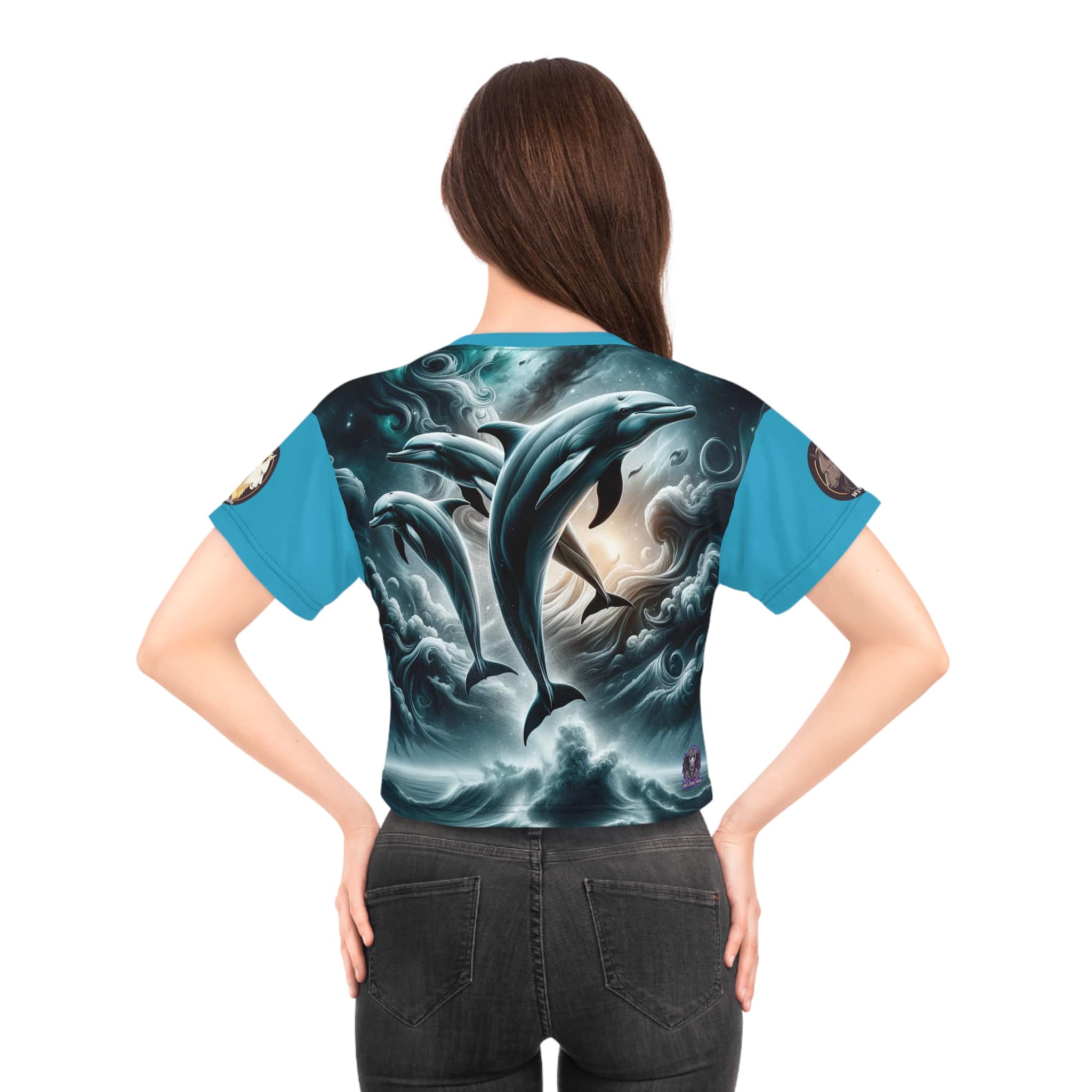 Dolphins Jumping WD-D007 By Wyldesigns Crop Tee (AOP) - Image 8