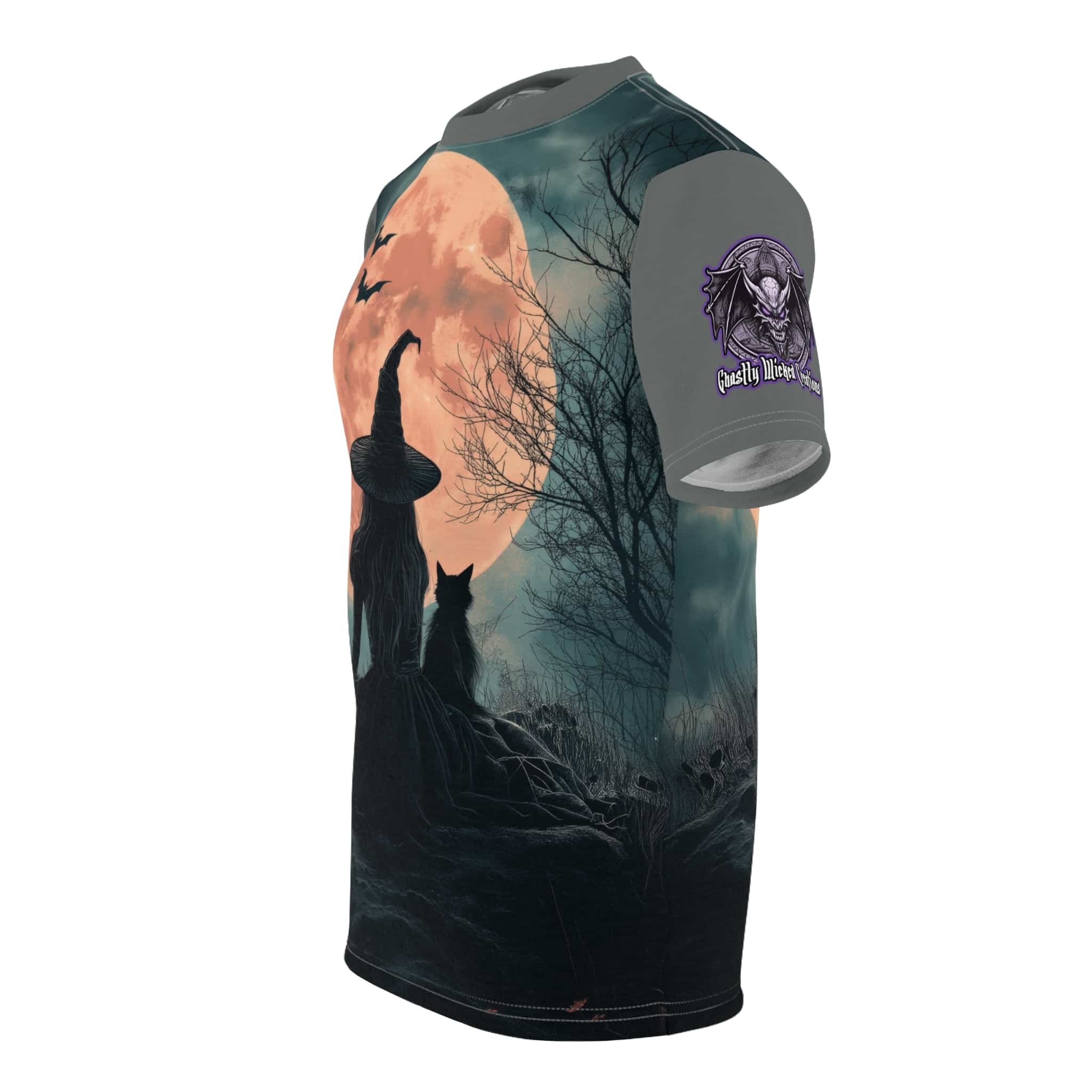 Witch With Black Cat By Moonlight #MJ-W004 Unisex Cut & Sew Tee (AOP) - Image 7