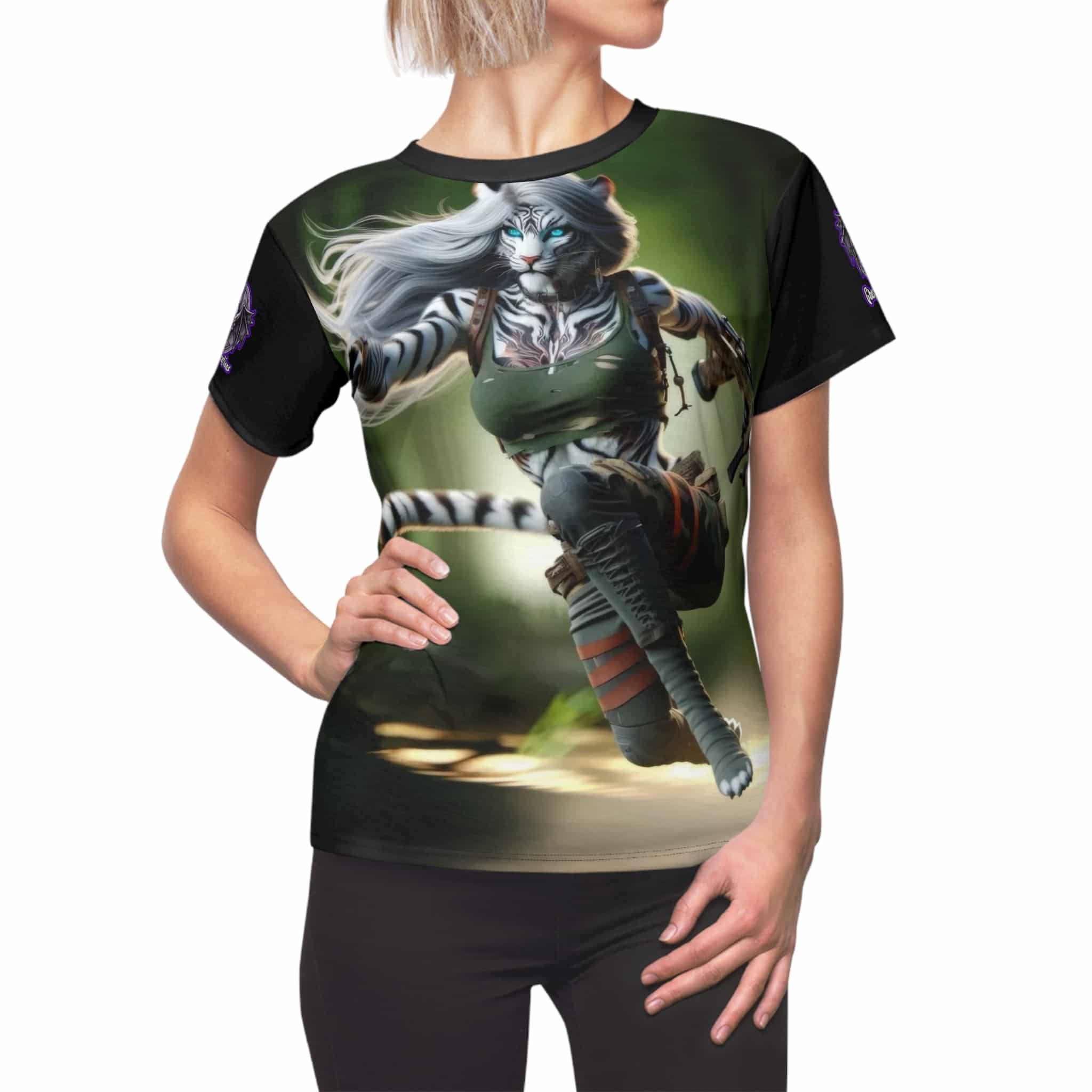 Arm The Animals: Hunter Tiger Girl #AA-D-WT002 Women's Cut & Sew Tee (AOP)