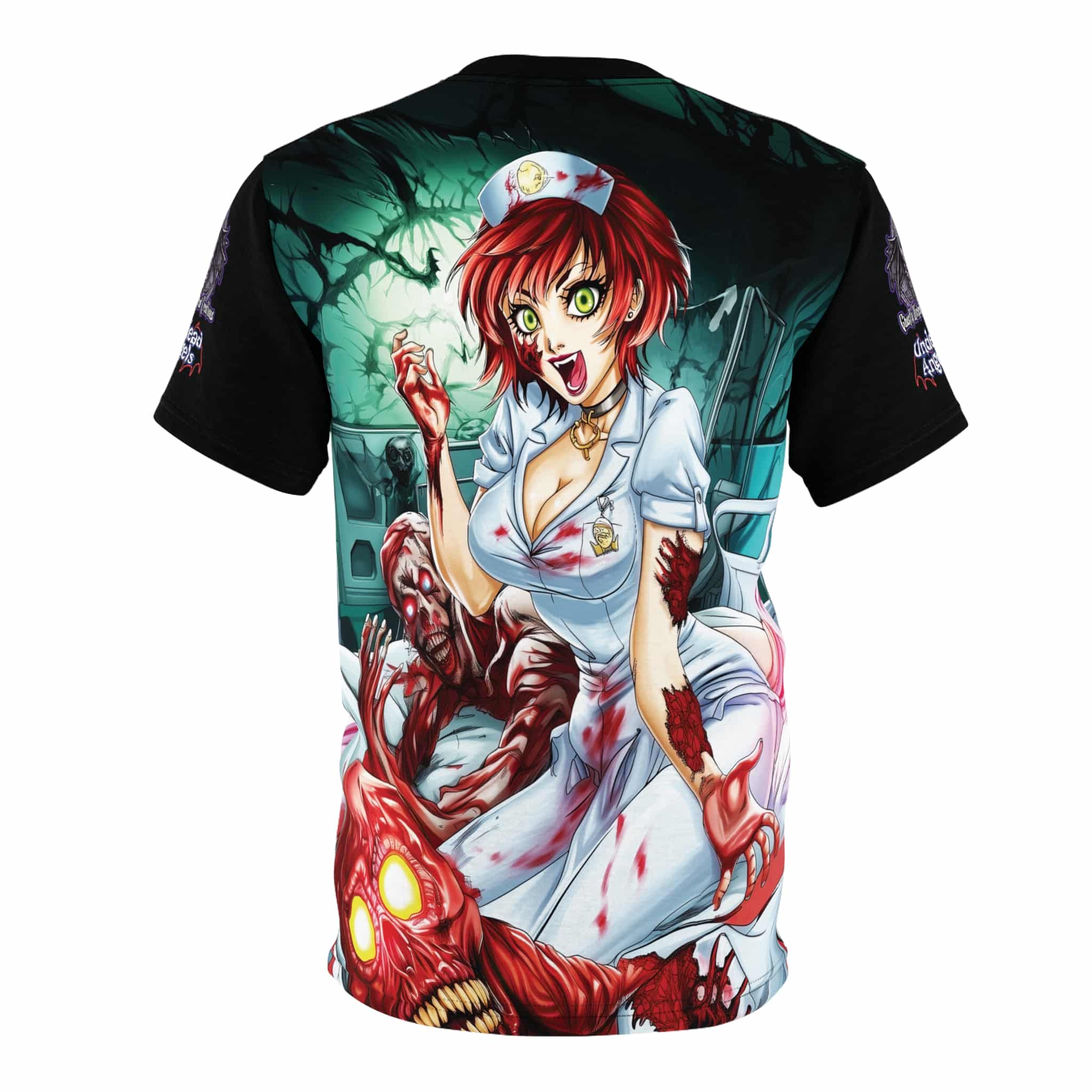 Undead Angels Zombie Nurse Abigail Classic Reborn Style III Unisex Cut & Sew Tee (AOP) - Image 2