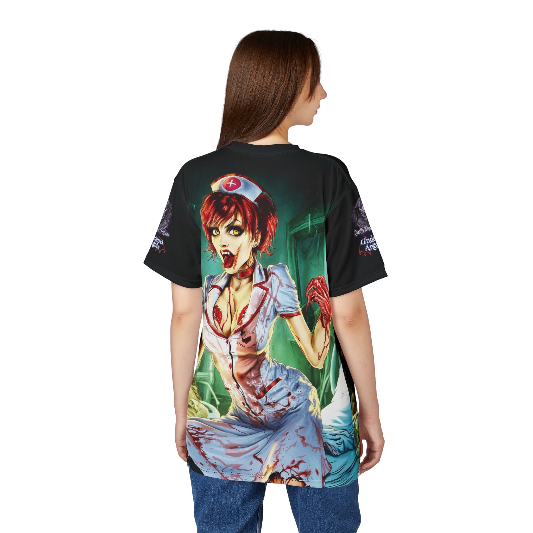 Undead Angels Zombie Nurse Abigail Reborn Style II-BZ Unisex Cut & Sew Tee (AOP) - Image 14