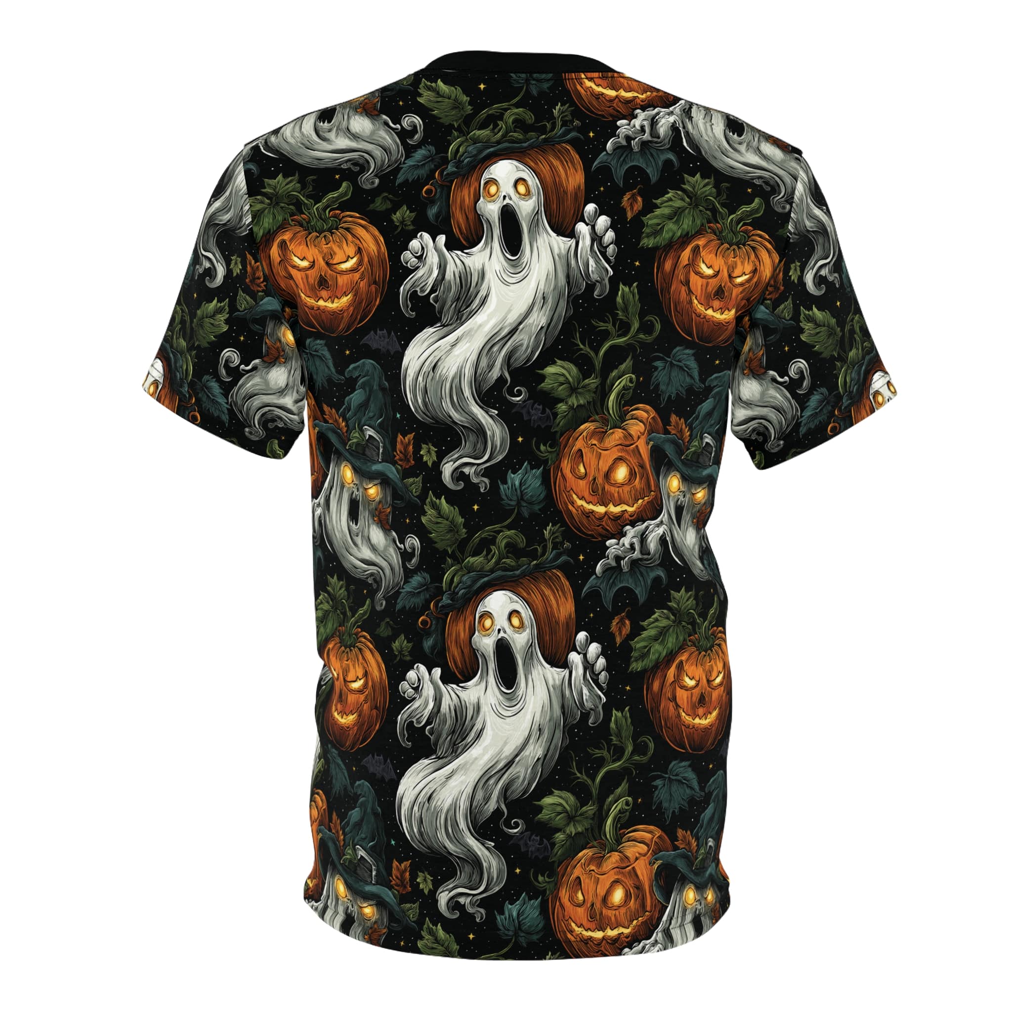 Halloween Ghosts & Pumpkins Pattern 1 Unisex Cut & Sew Tee (AOP) - Image 8