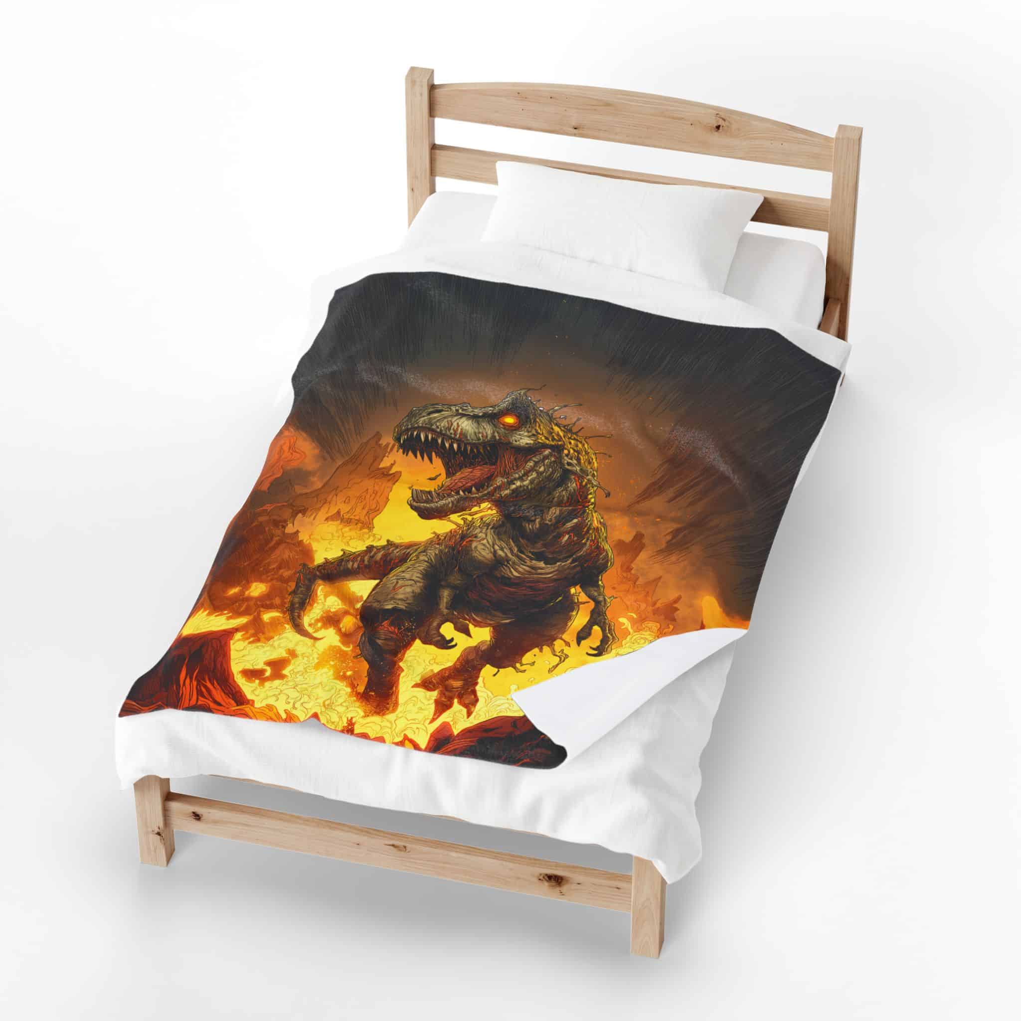 Zombie T-Rex Tyrannosaurus In Volcanic Wasteland Plush Blanket, Cozy Throw for Fall Decor, Dinosaur - Image 8