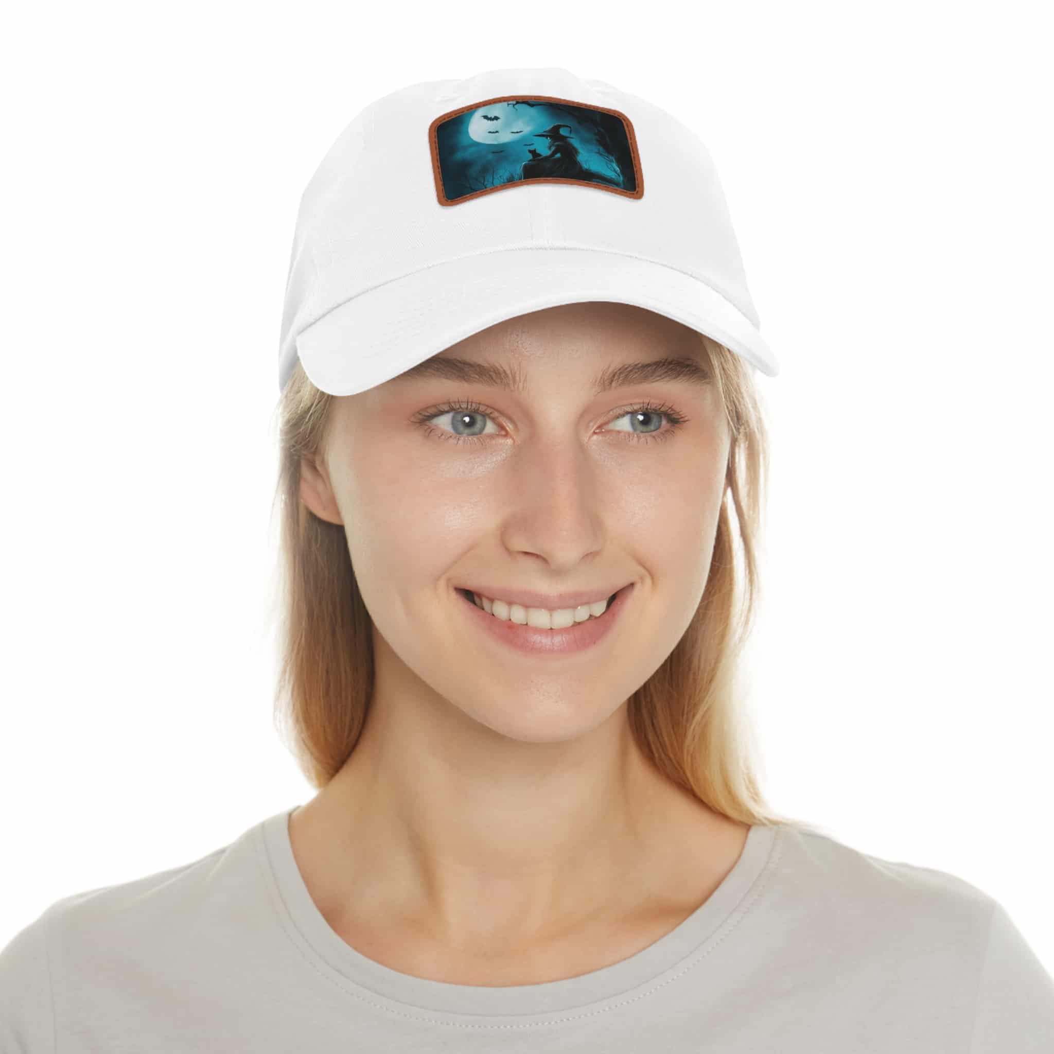 Witch With Black Cat By Moonlight #MJ-W003 Logo Leather Patch Dad Hat - Casual Style for Music Lovers - Image 14