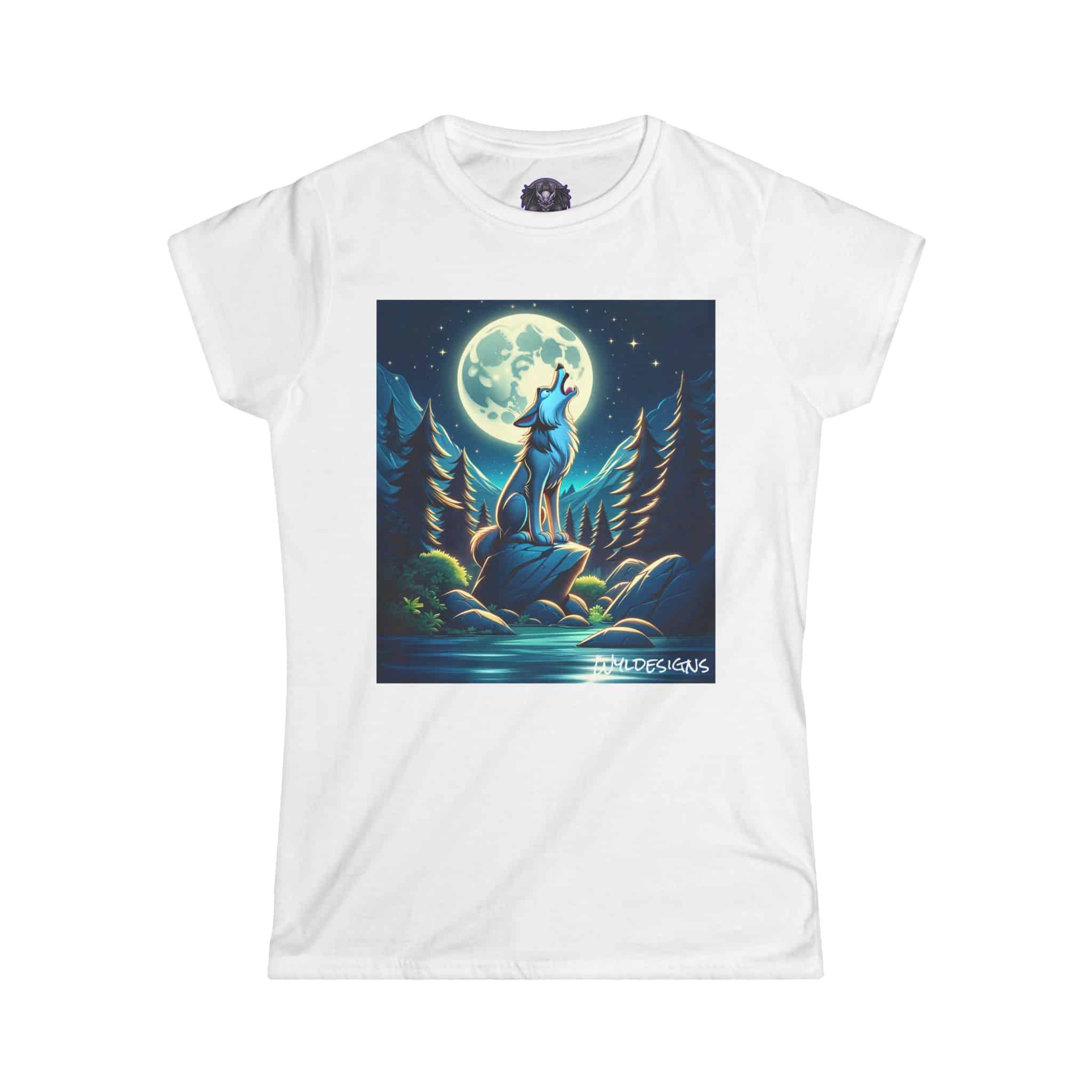 Howling Wolf Toon Style WD-D012 By Wyldesigns Women's Softstyle Tee - Image 13