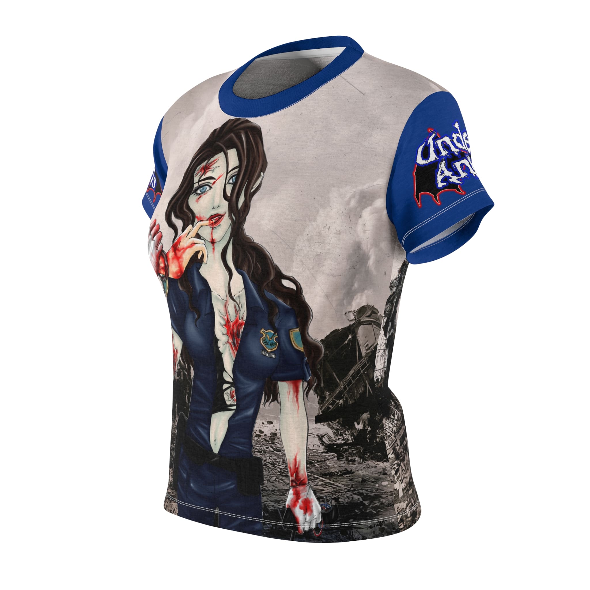 Terri Undead Angel Police Officer - Classic Art Women's Cut & Sew Tee (AOP) - Image 2