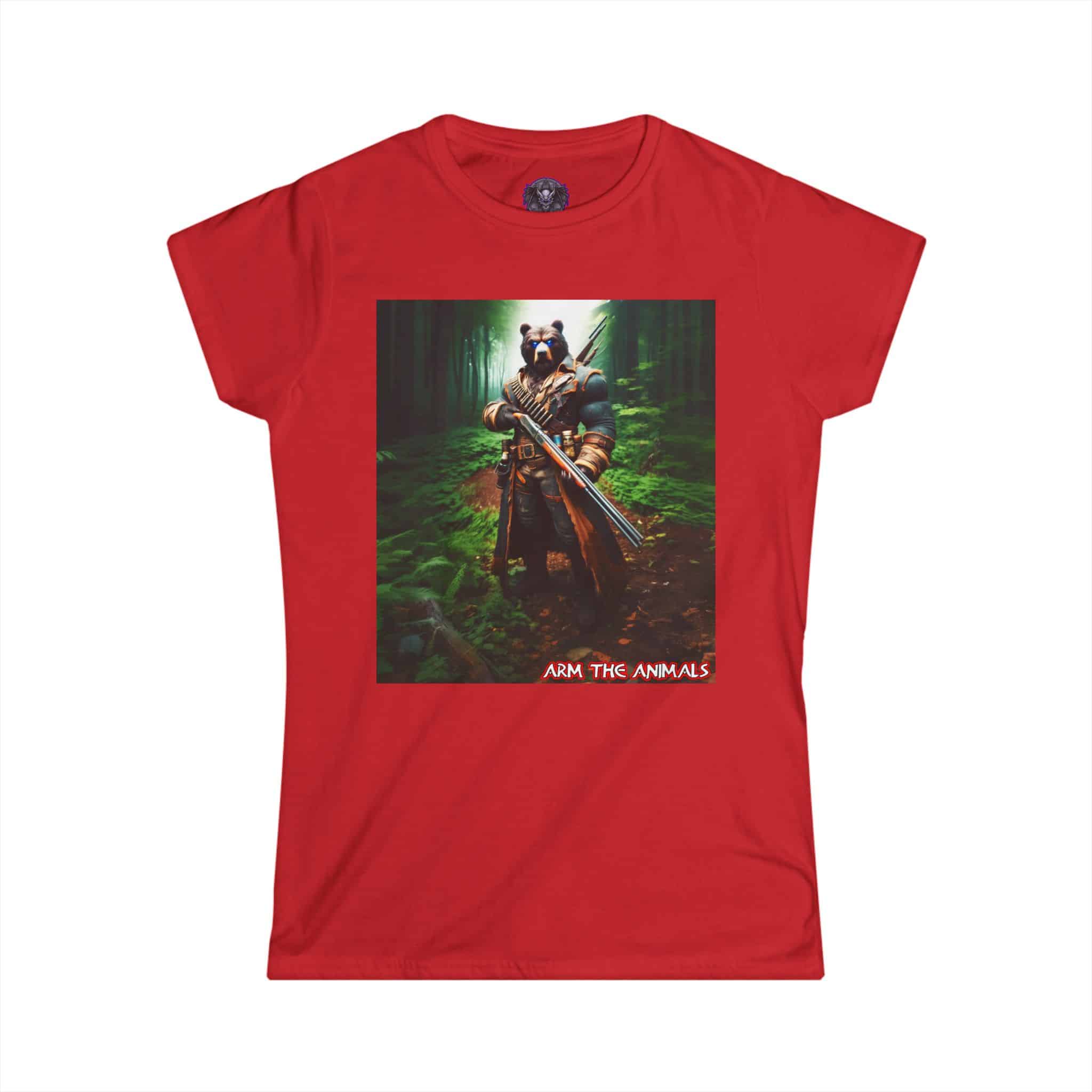 Arm The Animals: Hunter Bear #AA-D-Be001 Women's Softstyle Tee - Image 40