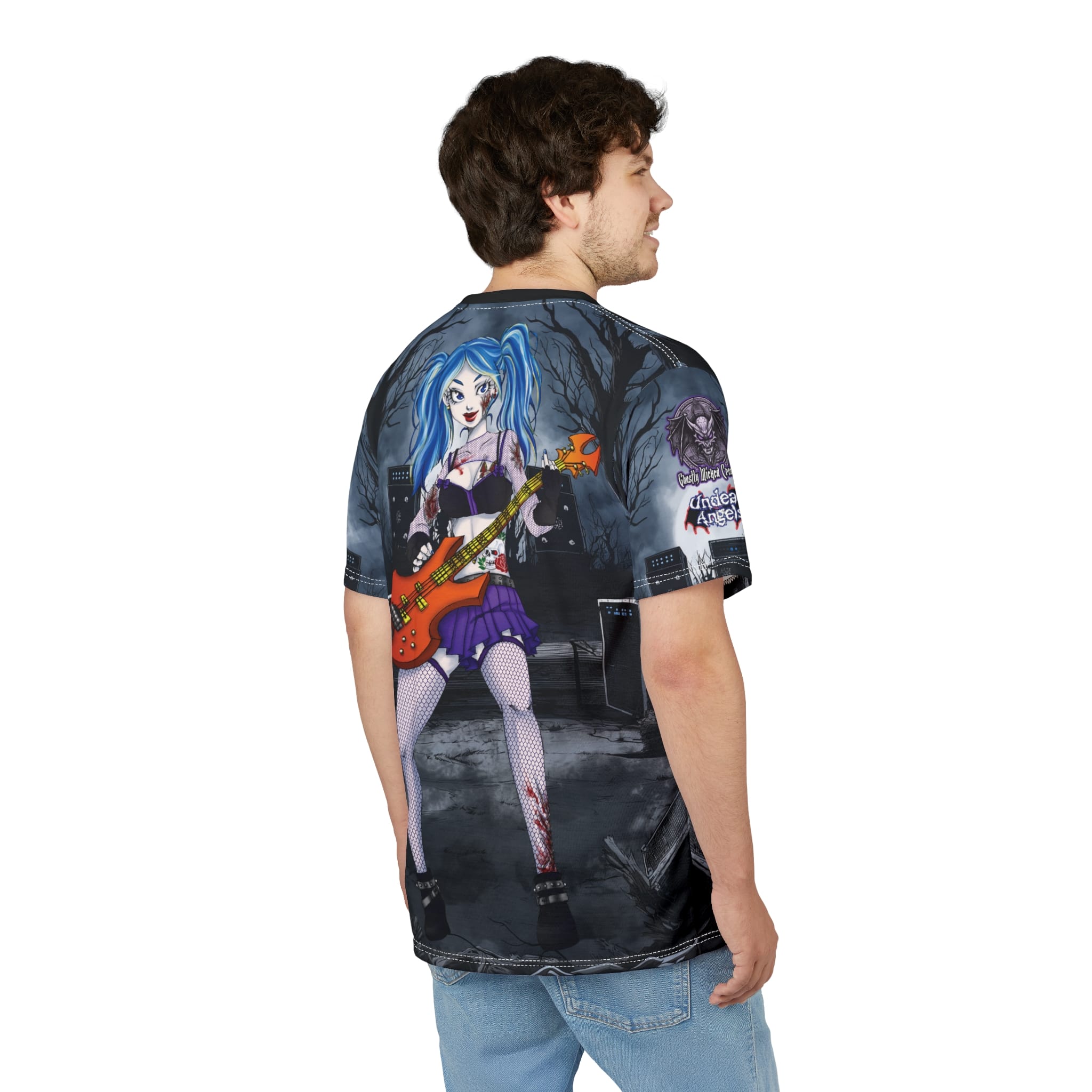 Ashley Undead Angel Bass Guitarist Classic Art w/Text Unisex Cut & Sew Tee (AOP) - Image 8