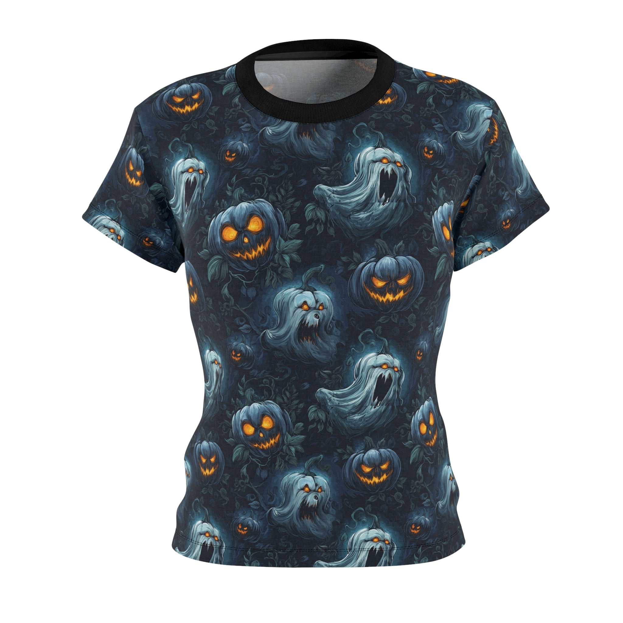 Women's Tee Halloween Ghosts & Pumpkins Pattern 2 (AOP) - Image 2