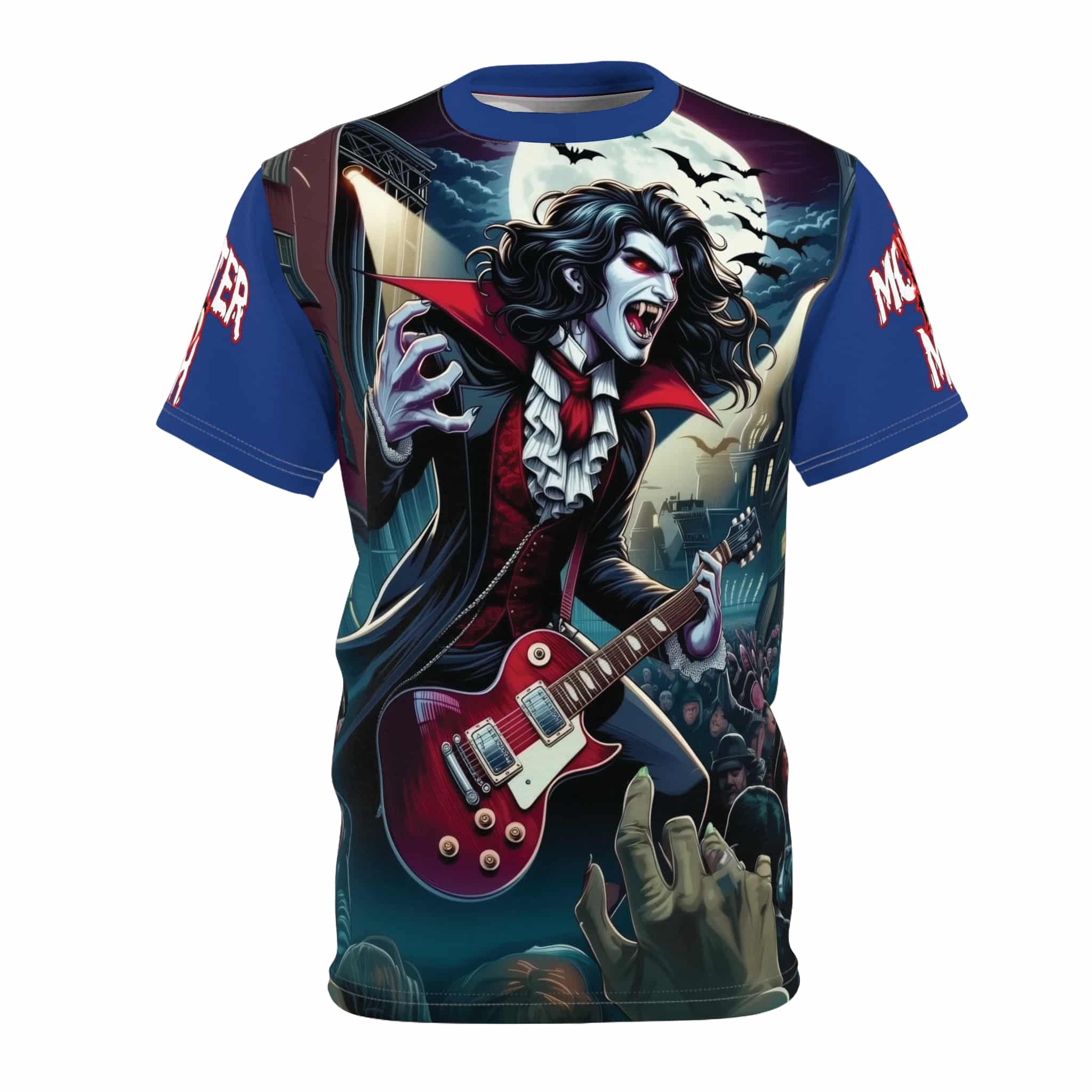 Monster Mosh 2024 Tour Dracula On Guitar MM-D-D07 Unisex Cut & Sew Tee (AOP) - Image 5