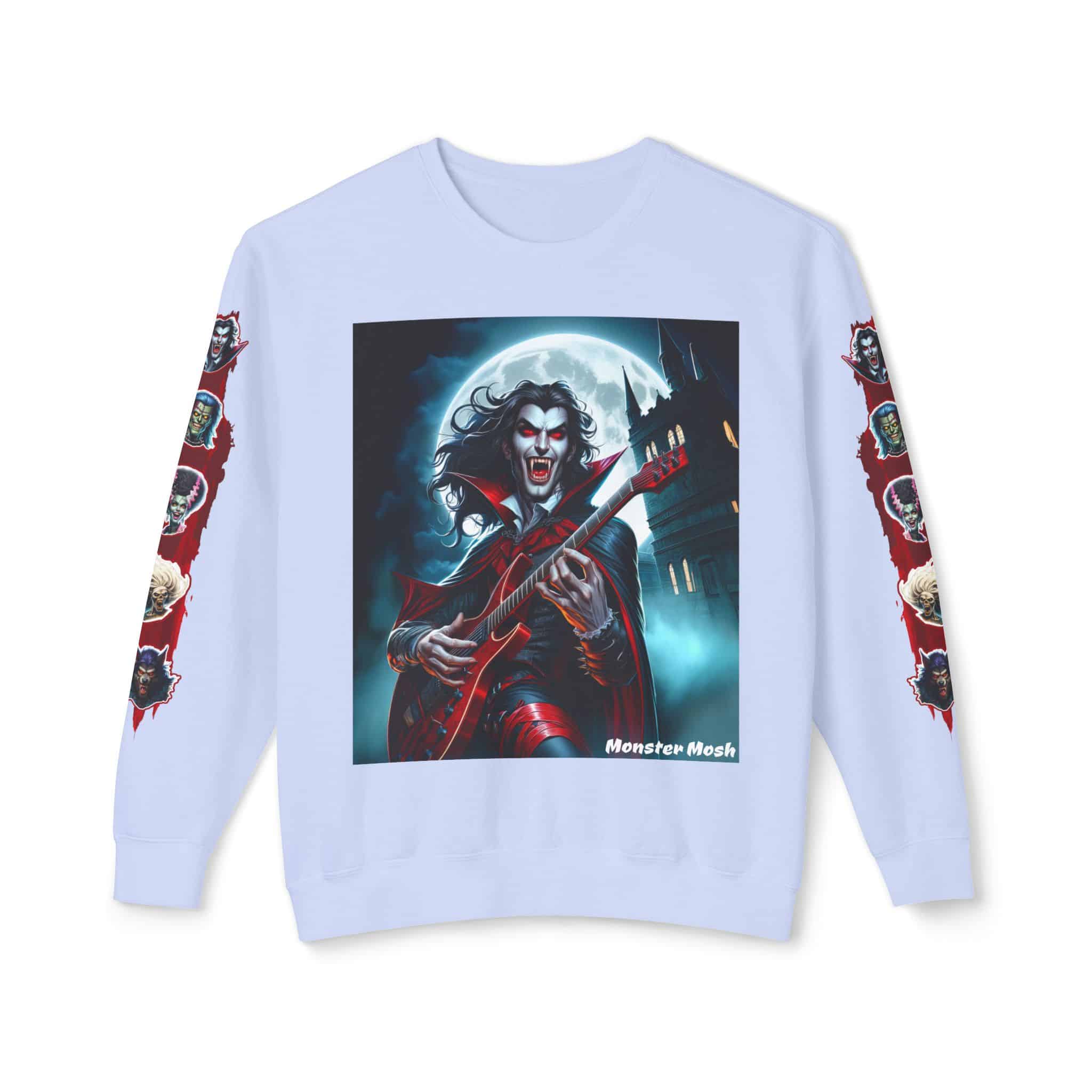 Monster Mosh 2024 Tour Drac on Guitar MM-D001 Deluxe Unisex Lightweight Crewneck Sweatshirt - Image 9