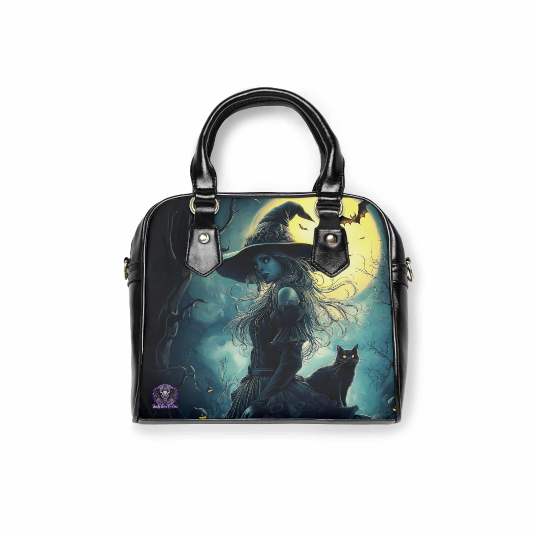 Witch With Black Cat By Moonlight #MJ-W001 Shoulder Handbag - Image 2