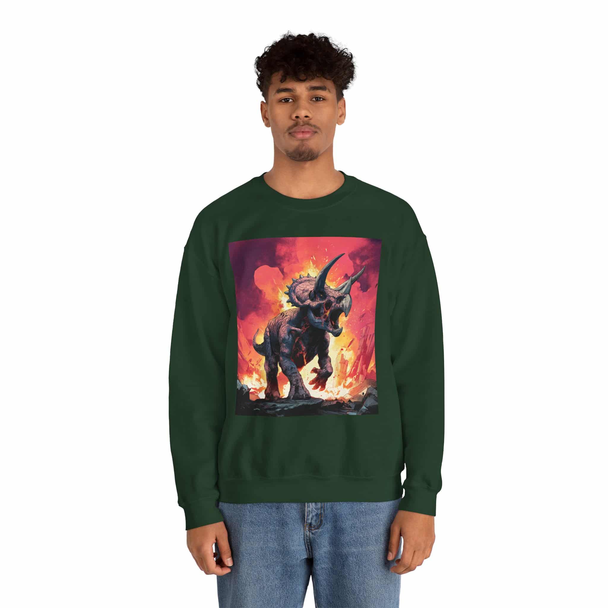 Skeletal Zombie Triceratops In Volcanic Wasteland Unisex Heavy Blend™ Crewneck Sweatshirt - Image 20
