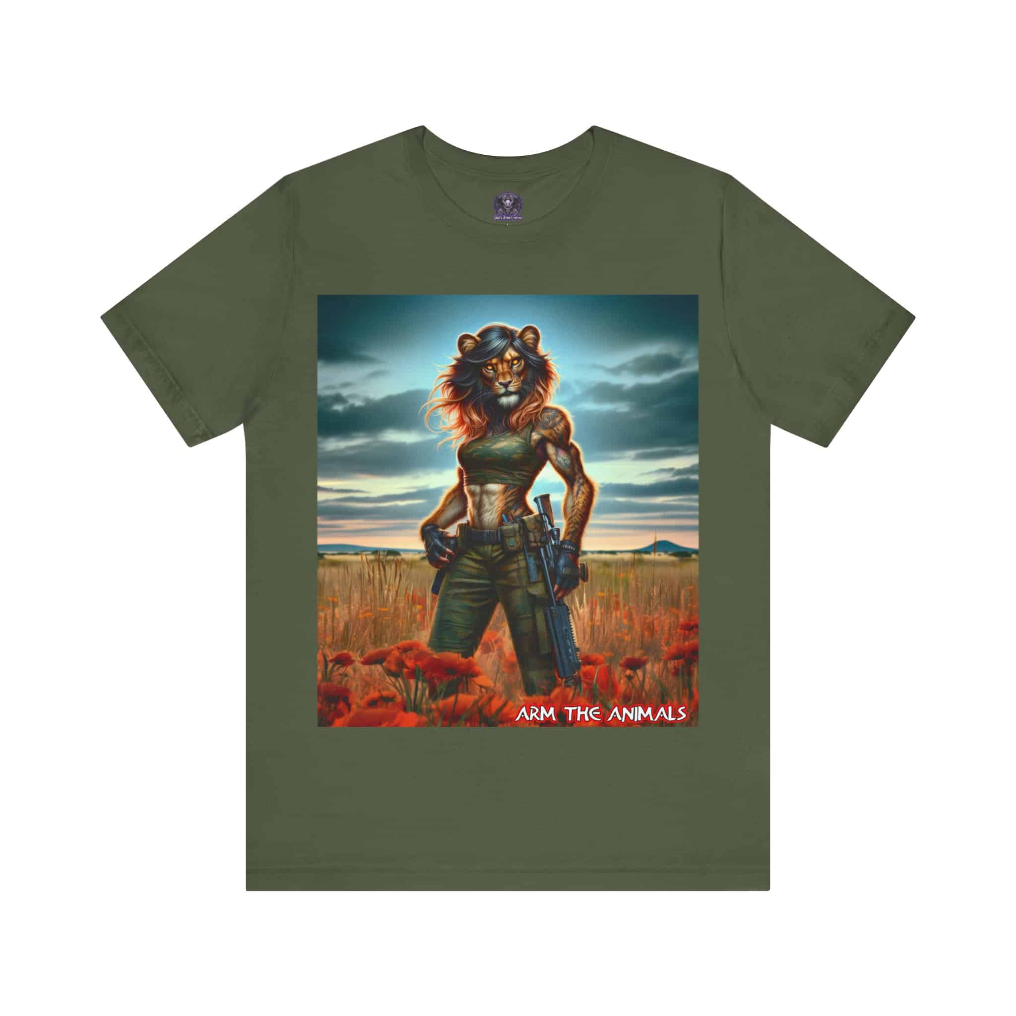 Arm The Animals: Hunter Lioness #AA-D-Lis001 Unisex Jersey Short Sleeve Tee - Image 45
