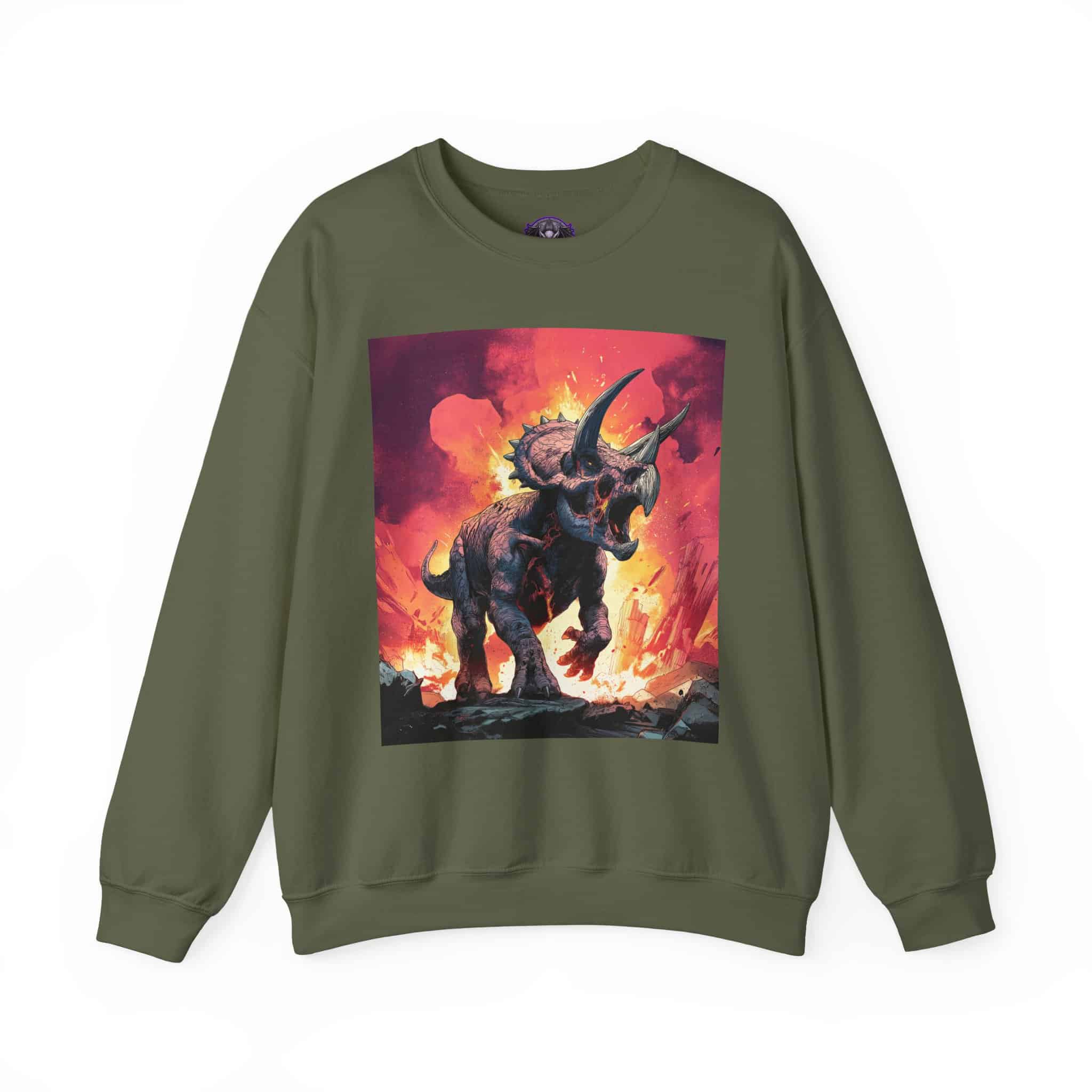Skeletal Zombie Triceratops In Volcanic Wasteland Unisex Heavy Blend™ Crewneck Sweatshirt - Image 37