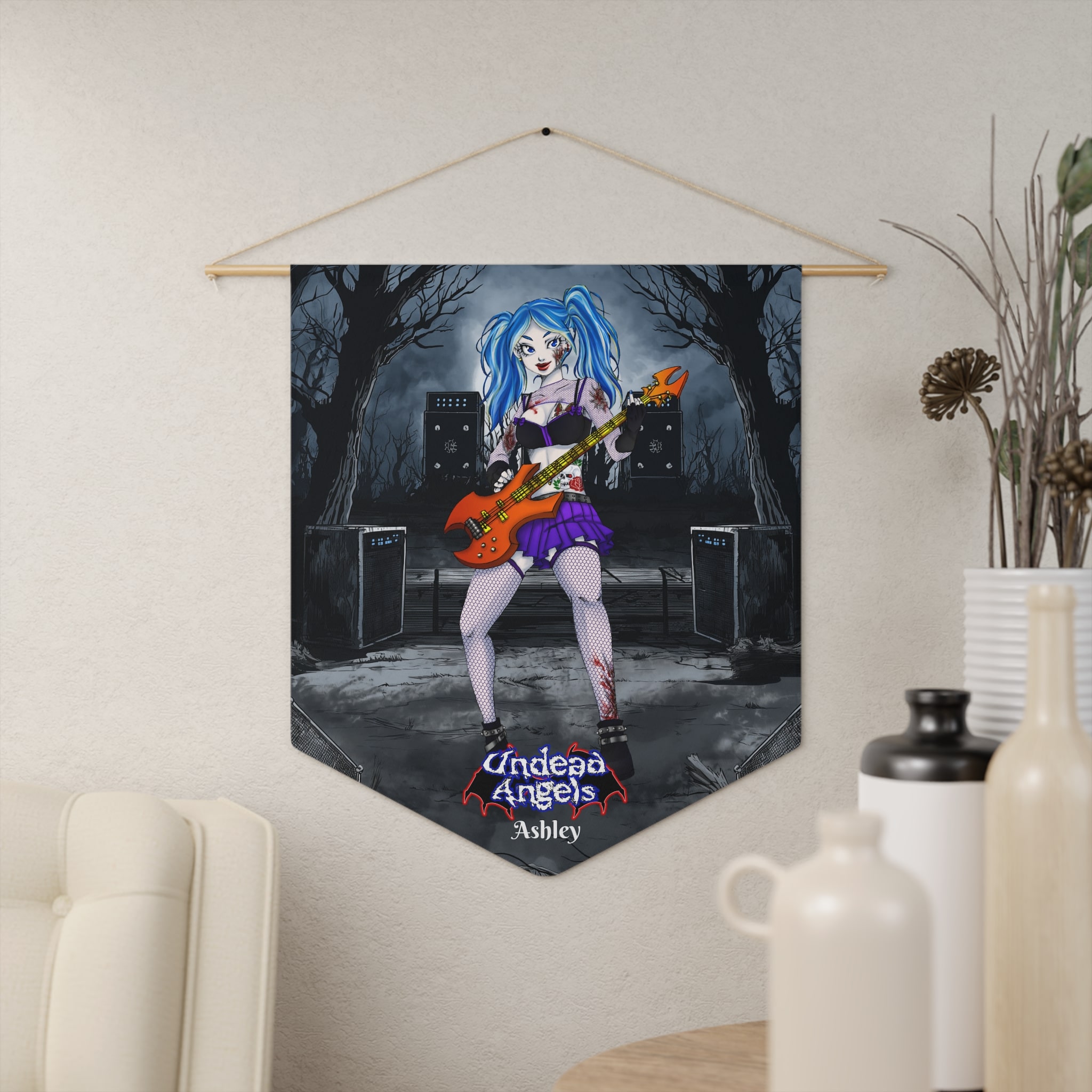 Ashley Undead Angel Bass Guitarist Classic Art Pennant - Image 3