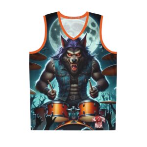 Monster Mosh 2024 Tour Wolfie On Drums MM-D004 Basketball Jersey (AOP)