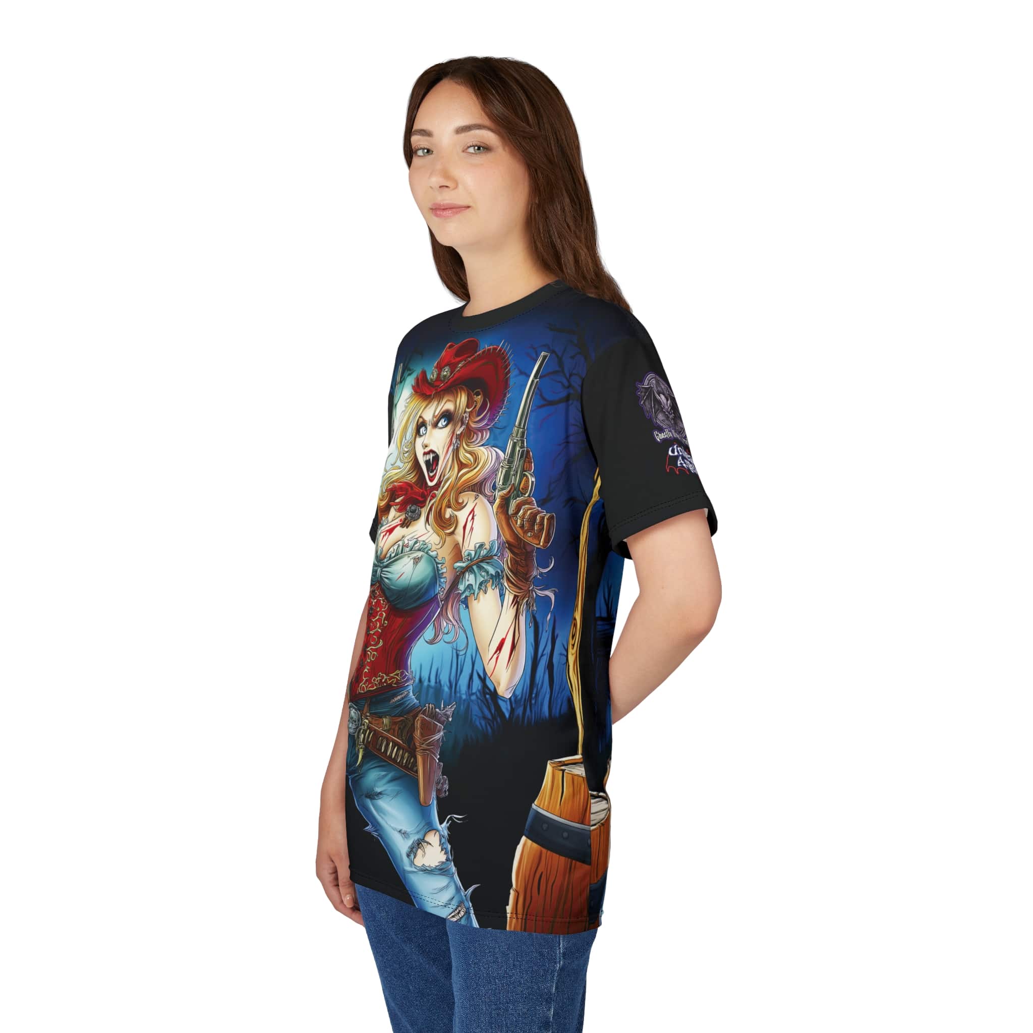 Undead Angels Zombie Cowgirl Cassidy Classic Reborn Style IV Unisex Cut & Sew Tee (AOP) - Image 18