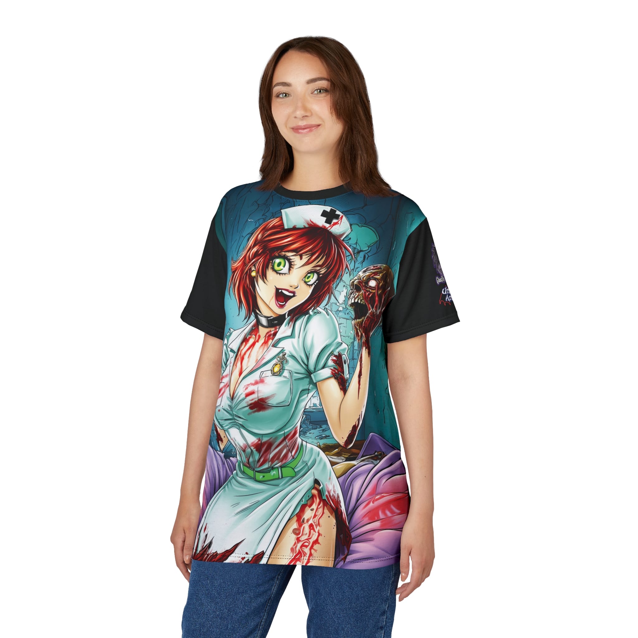 Undead Angels Zombie Nurse Abigail Classic Reborn Style II-DS Unisex Cut & Sew Tee (AOP) - Image 11
