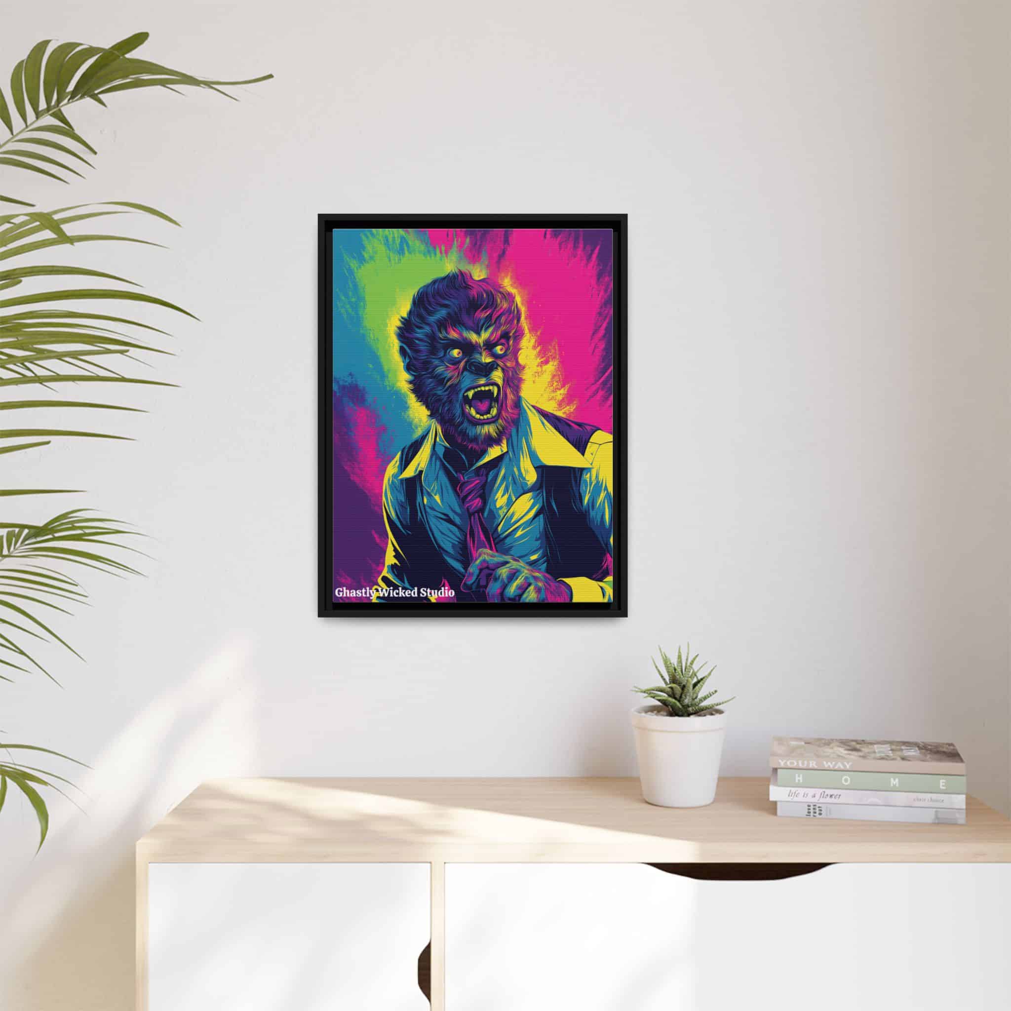 The Wolfman II Pop 60’s Art Style Matte Canvas, Black Frame Halloween - Image 9