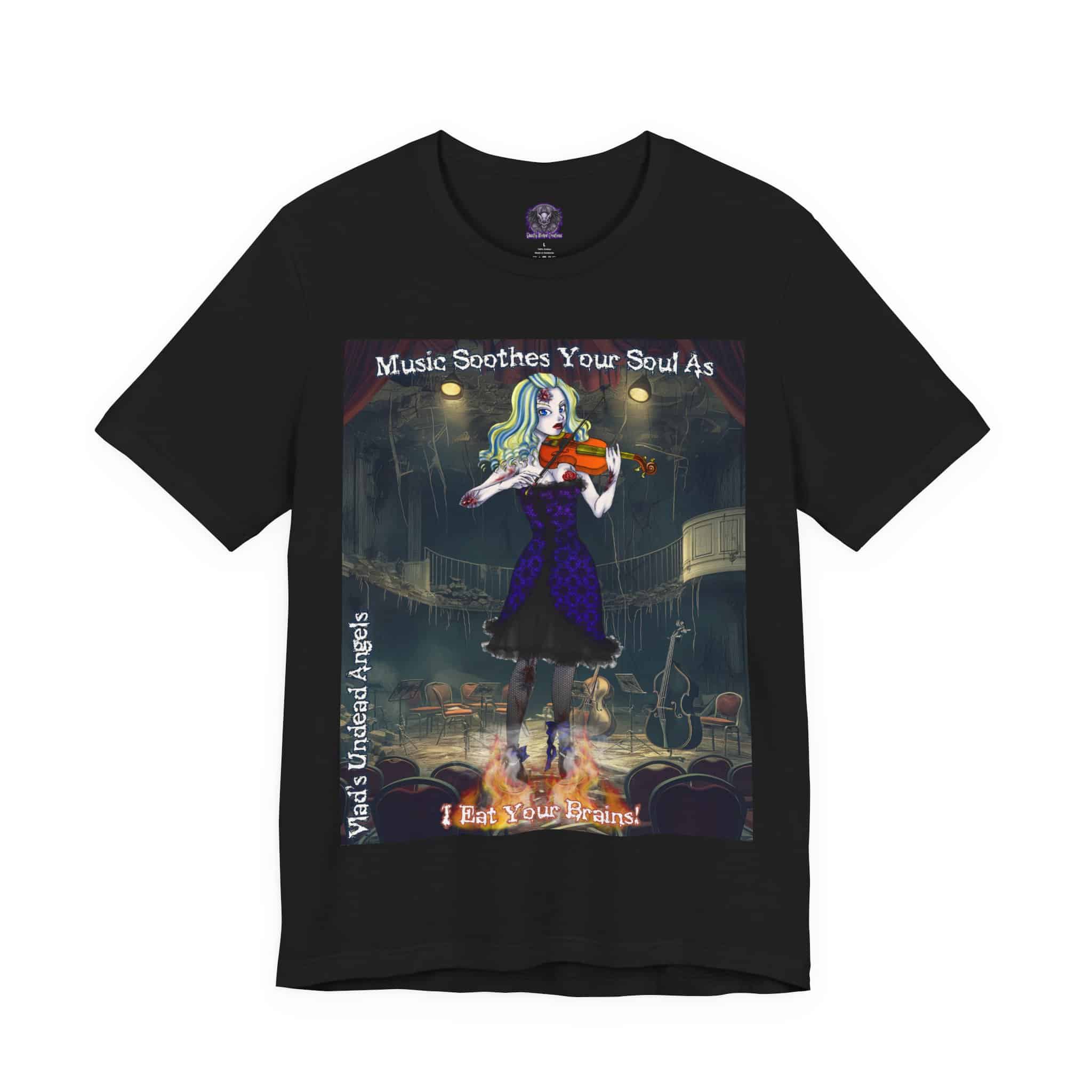 Ariel Undead Angel Violinist F1 - Classic Art w/Text Re-Issue Unisex Jersey Short Sleeve Tee - Image 7