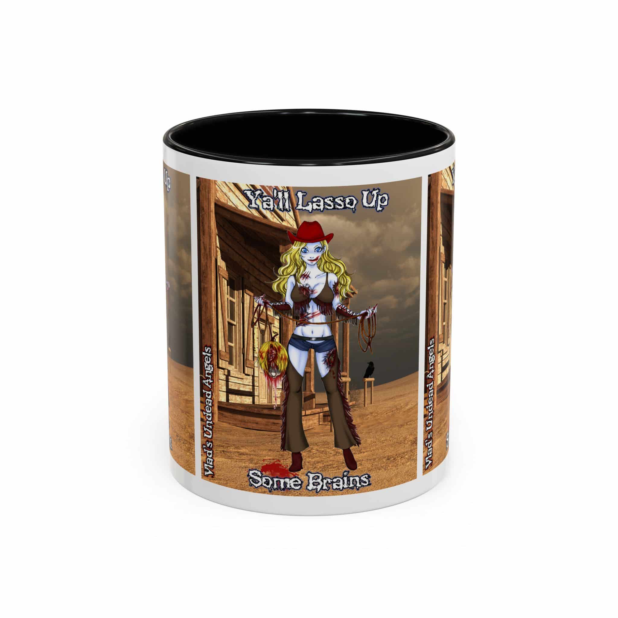 Cassidy Undead Angel Cowgirl – Classic Art w/Text Accent Coffee Mug (11, 15oz) - Image 2