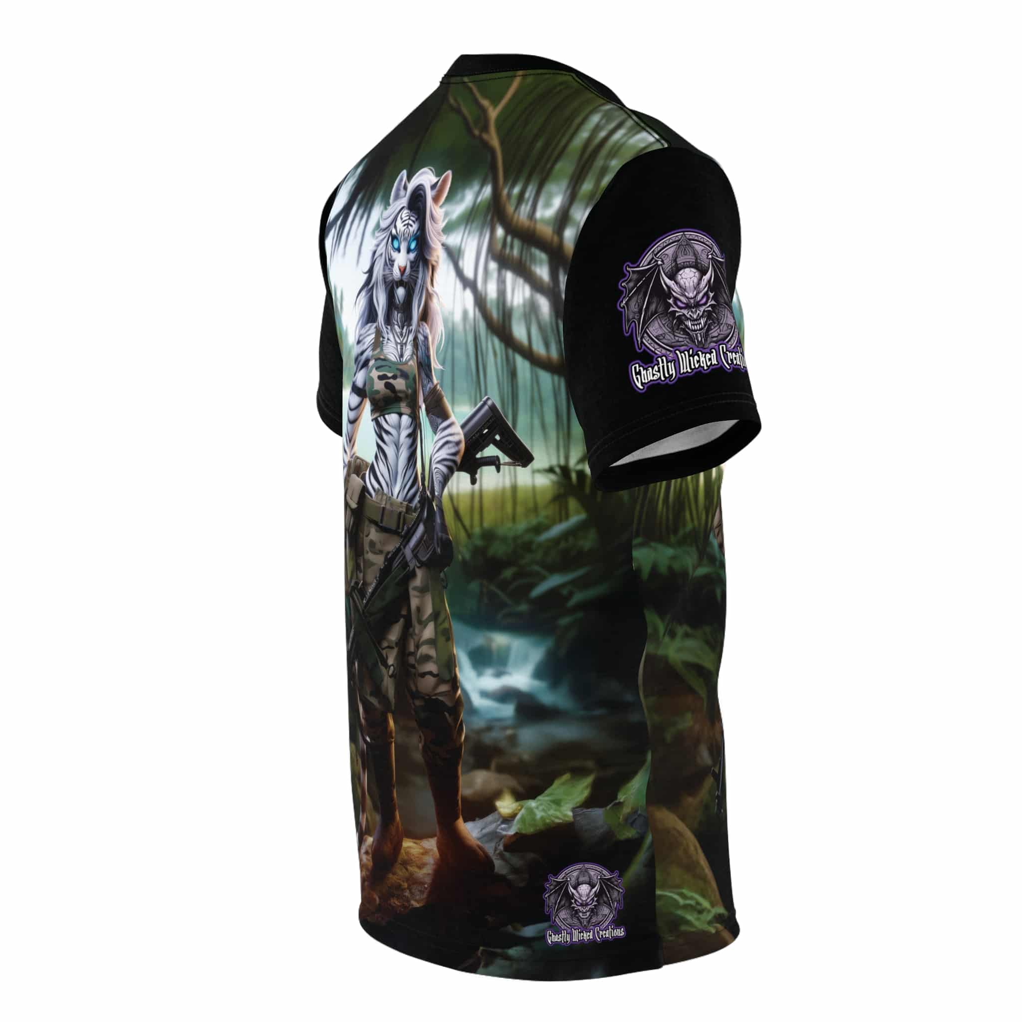 Arm The Animals: Hunter Tiger Girl #AA-D-WT001 Unisex Cut & Sew Tee (AOP) - Image 4